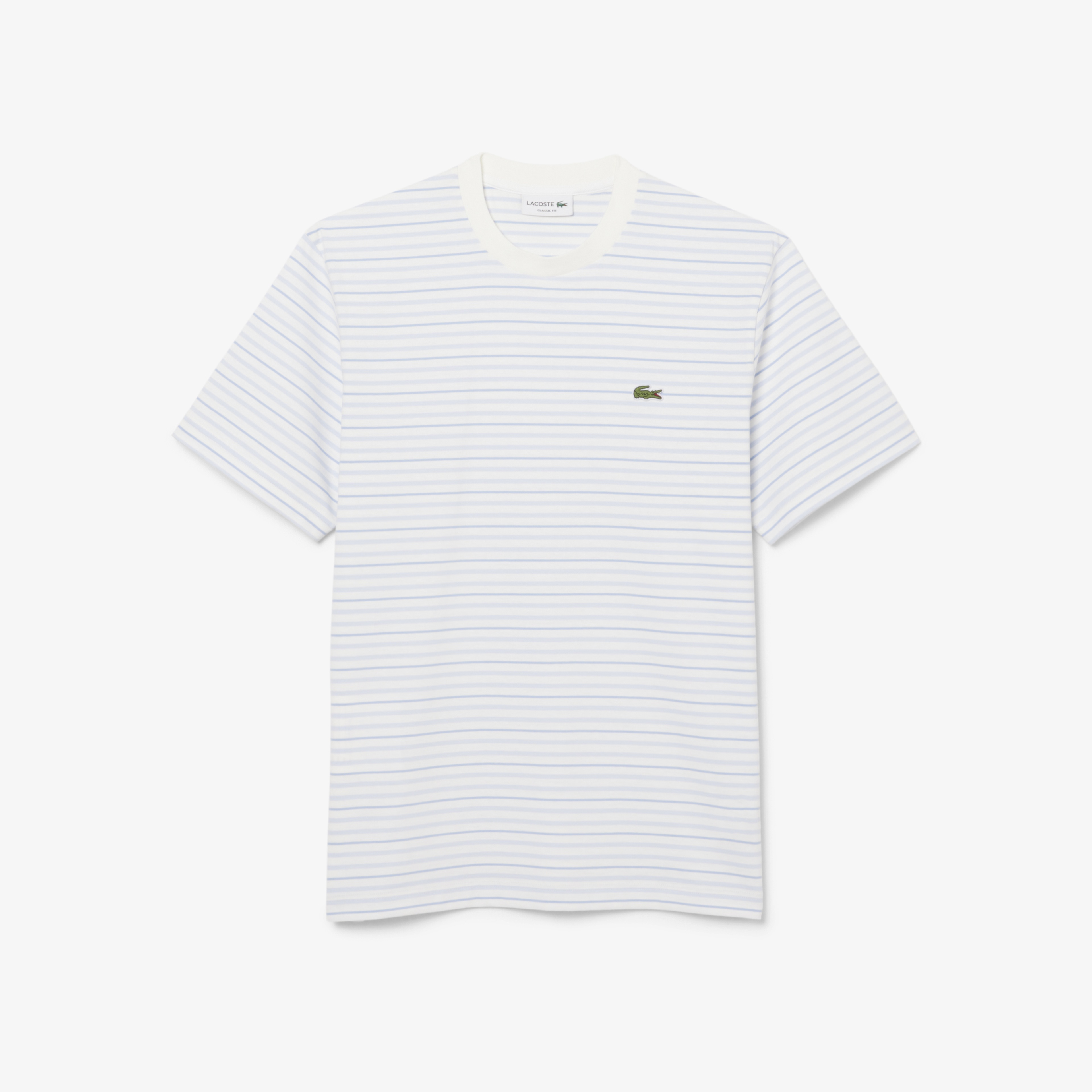Erkek Classic Fit Bisiklet Yaka Çizgili Beyaz T-Shirt Erkek Classic Fit Bisiklet Yaka Çizgili Beyaz T-Shirt