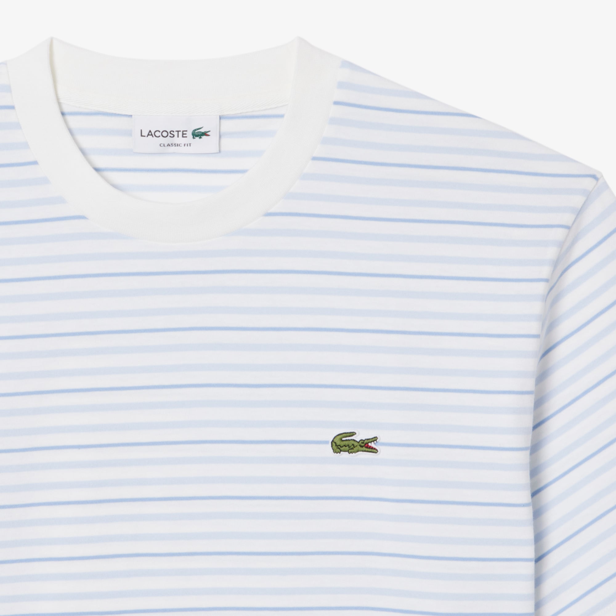 Lacoste Erkek Classic Fit Bisiklet Yaka Çizgili Beyaz T-Shirt görsel 5