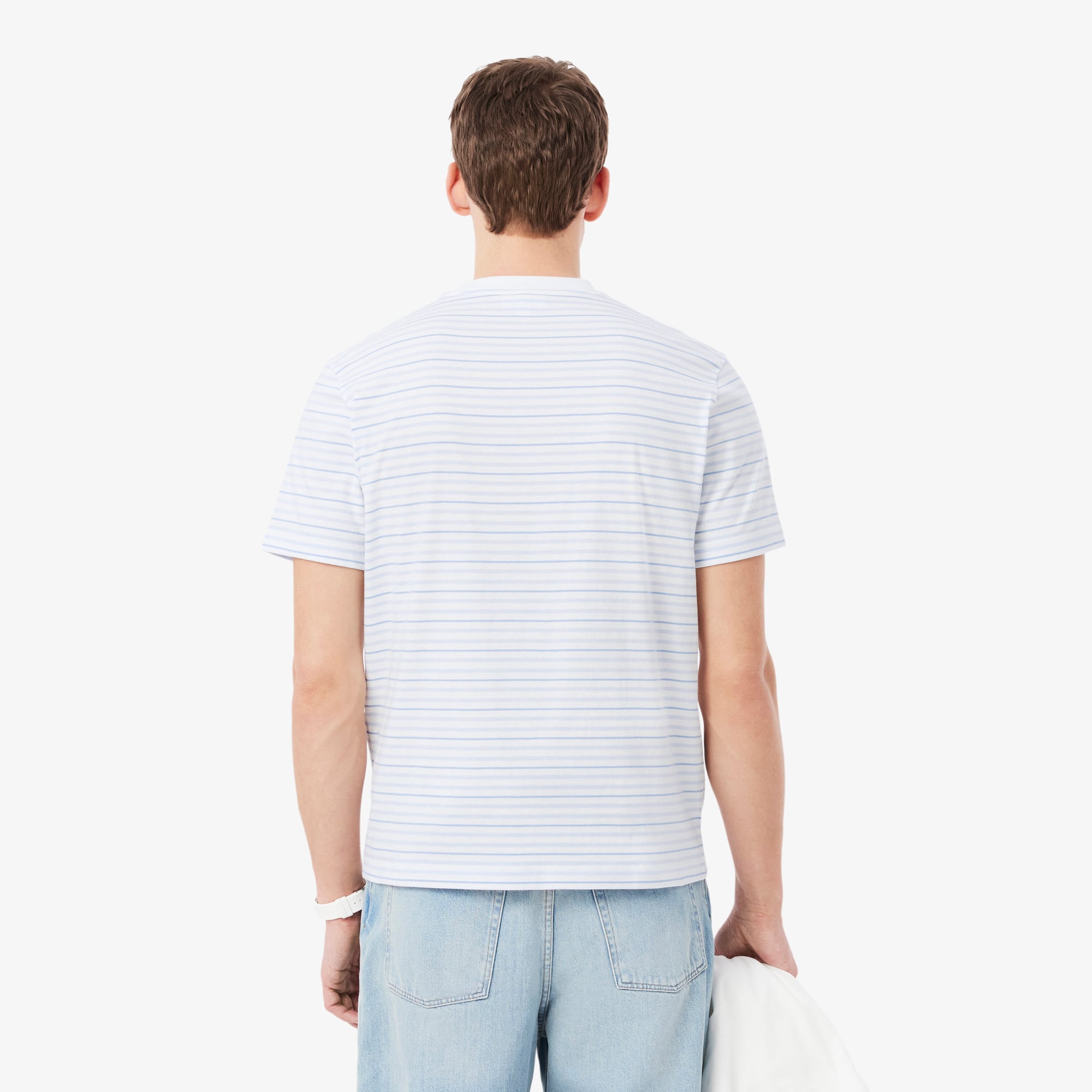 Lacoste Erkek Classic Fit Bisiklet Yaka Çizgili Beyaz T-Shirt görsel 3