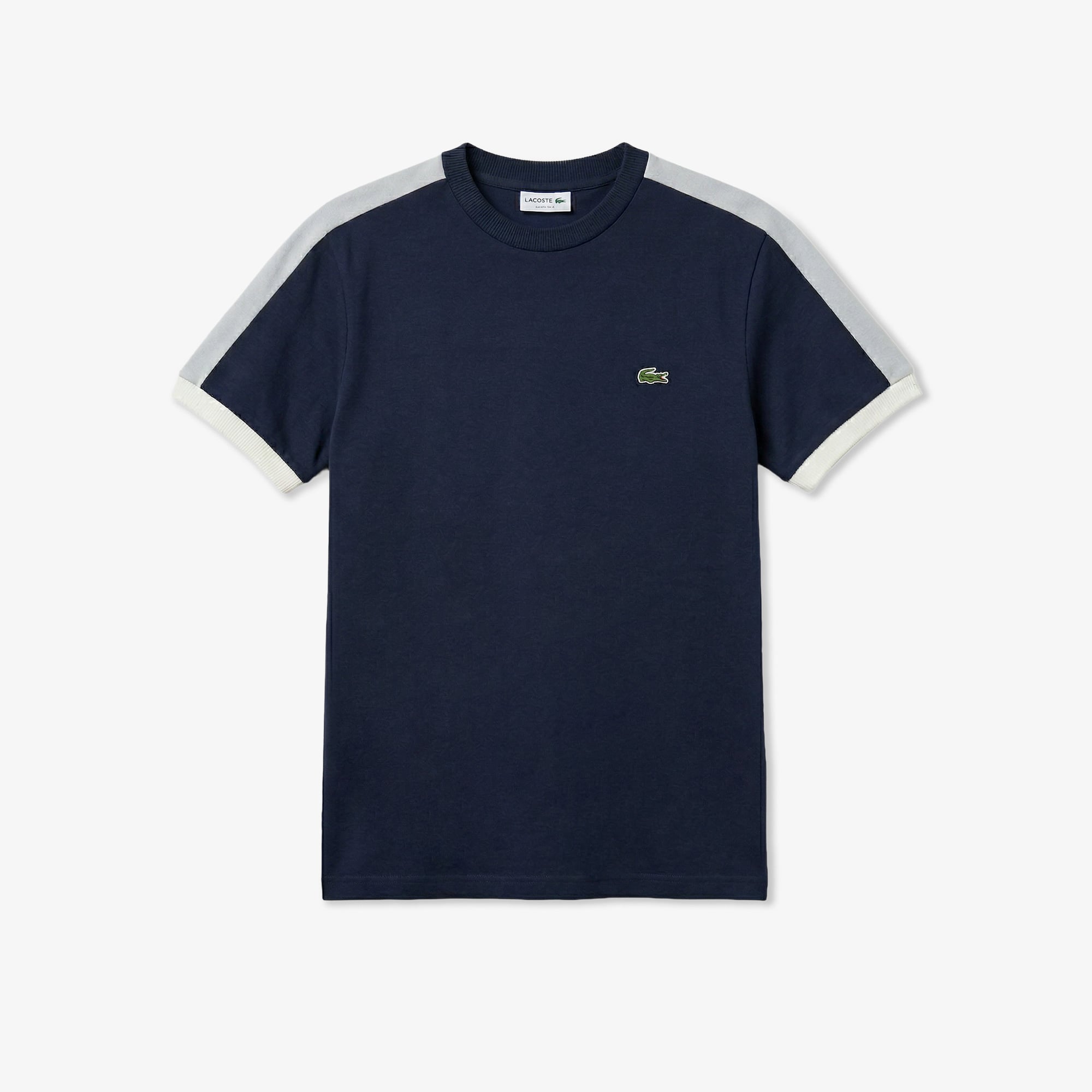 Lacoste Erkek Regular Fit Bisiklet Yaka Renk Bloklu Koyu Gri T-Shirt görsel 3
