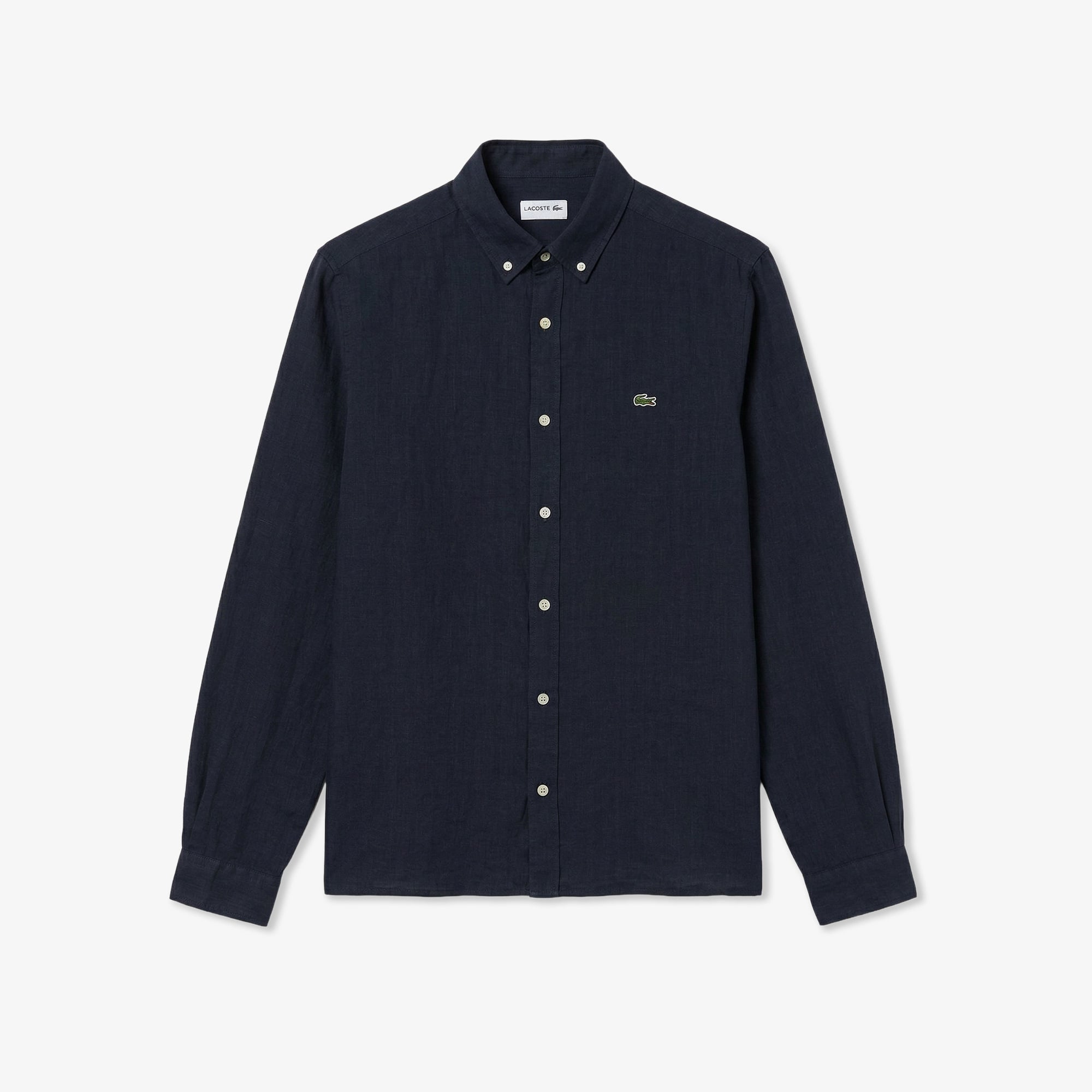 Lacoste Erkek Regular Fit Düğmeli Yaka Keten Koyu Gri Gömlek görsel 3