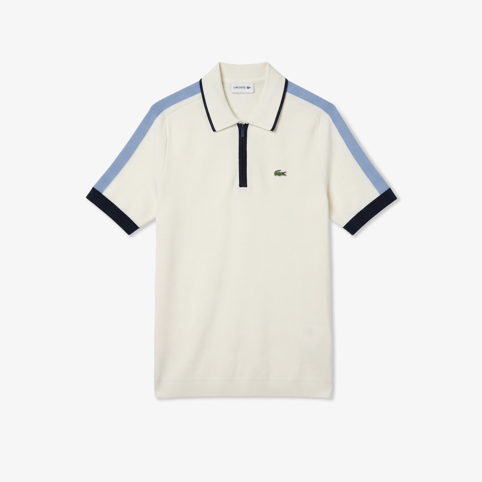 Lacoste Erkek Classic Fit Kısa Kollu Yarım Fermuarlı Beyaz Triko görsel 3