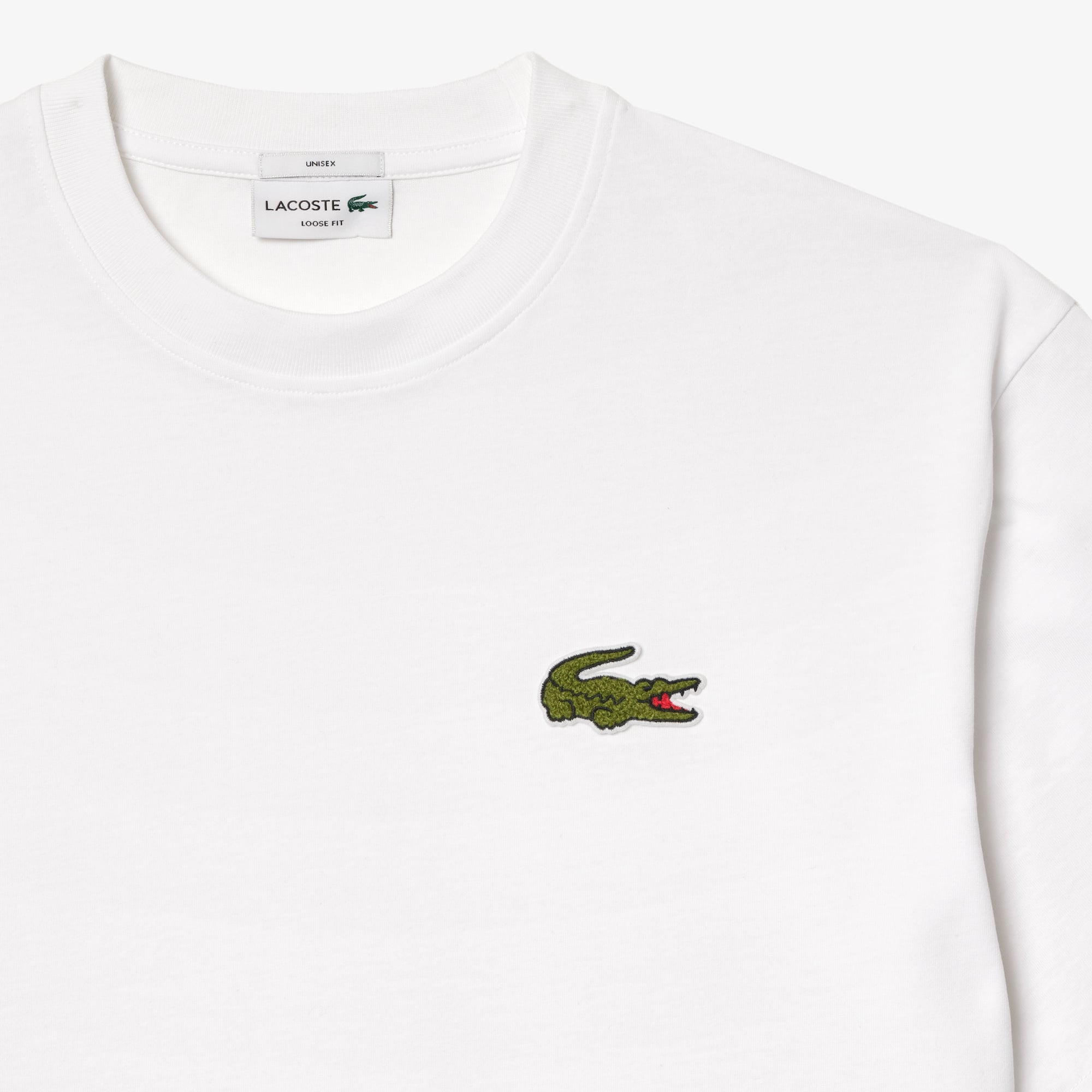 Lacoste Unisex Loose Fit Bisiklet Yaka Organik Pamuk Beyaz T-Shirt görsel 4