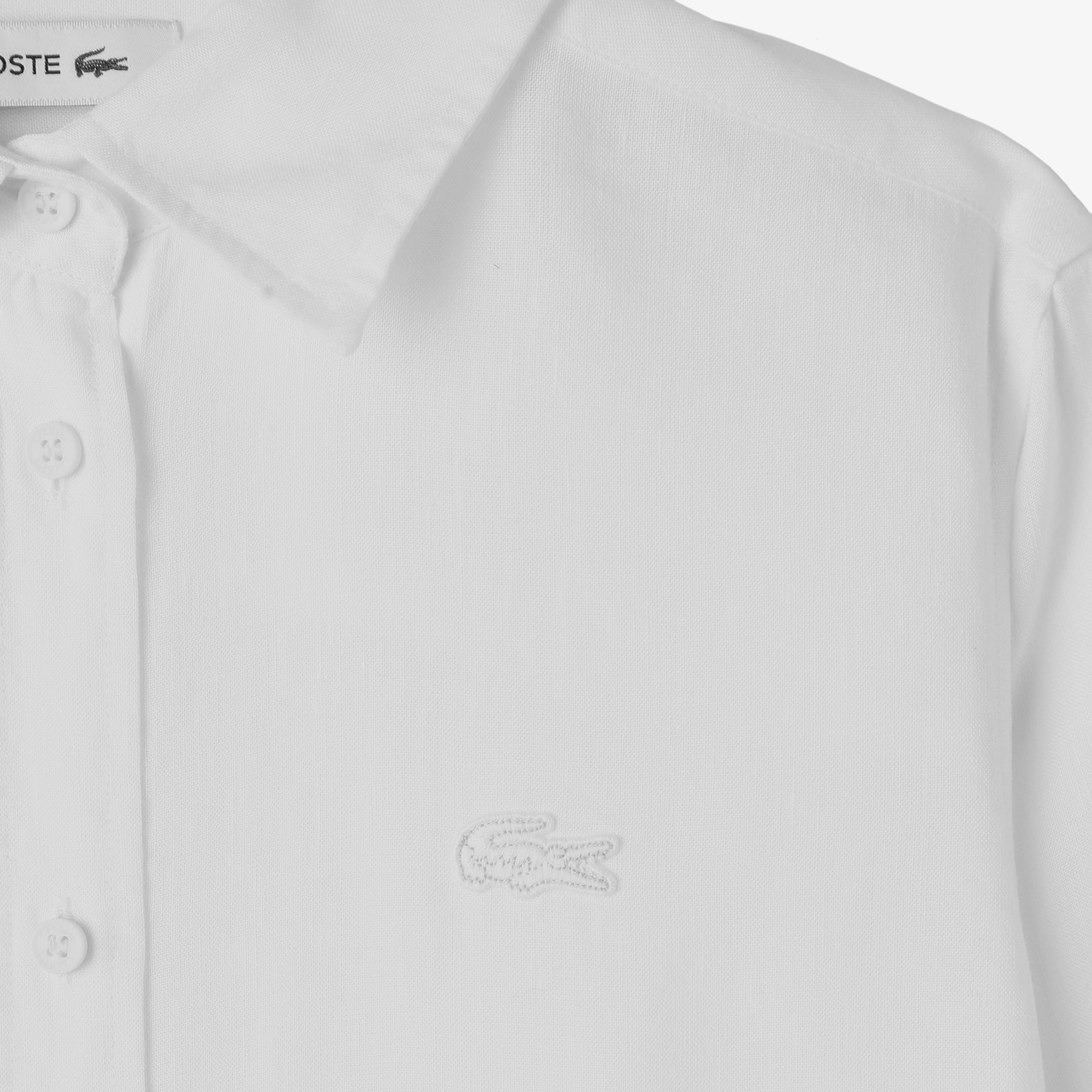 Lacoste Kadın Relaxed Fit Keten Beyaz Gömlek görsel 4