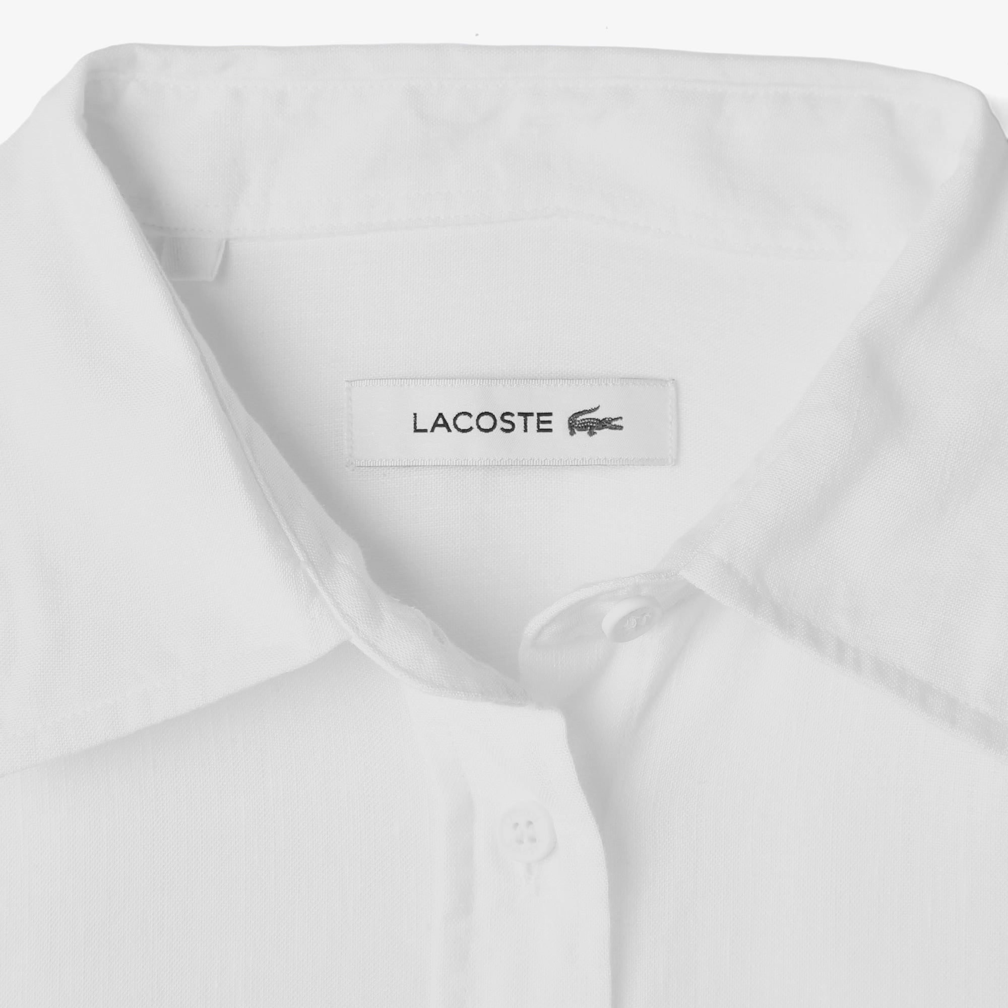 Lacoste Kadın Relaxed Fit Keten Beyaz Gömlek görsel 5