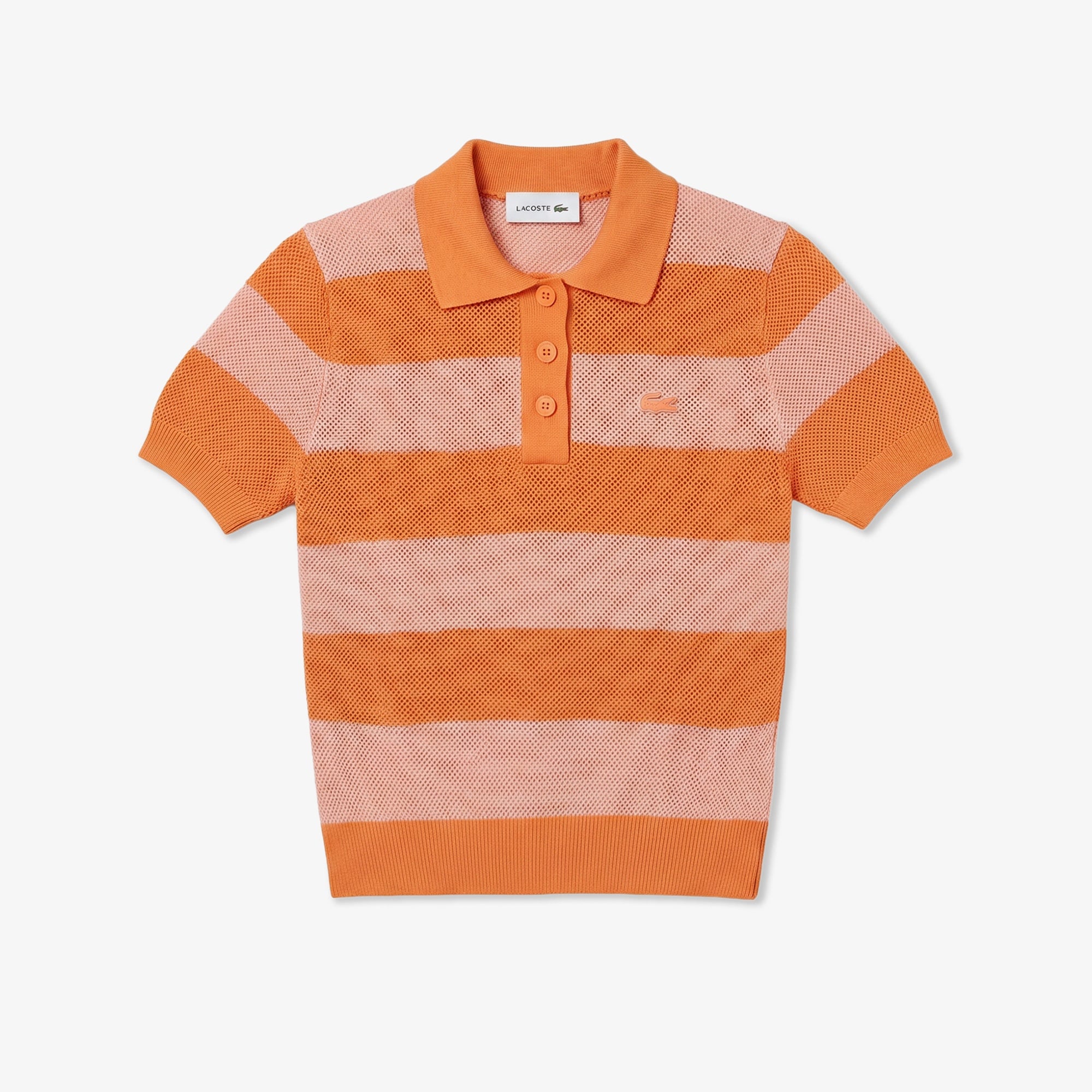 Kadın Regular Fit Kısa Kollu Polo Yaka Çizgili Turuncu Triko