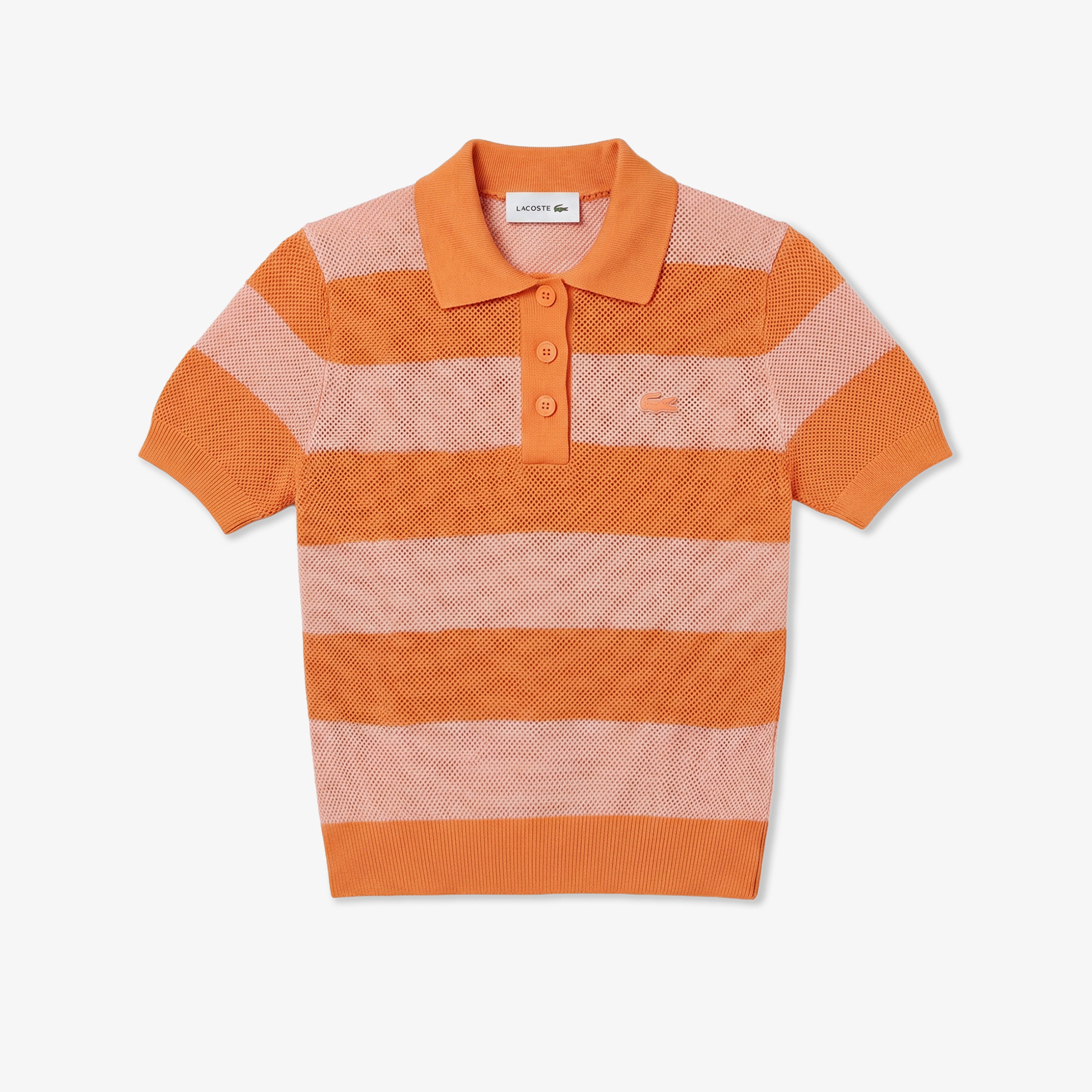 Kadın Regular Fit Kısa Kollu Polo Yaka Çizgili Turuncu Bluz Kadın Regular Fit Kısa Kollu Polo Yaka Çizgili Turuncu Bluz