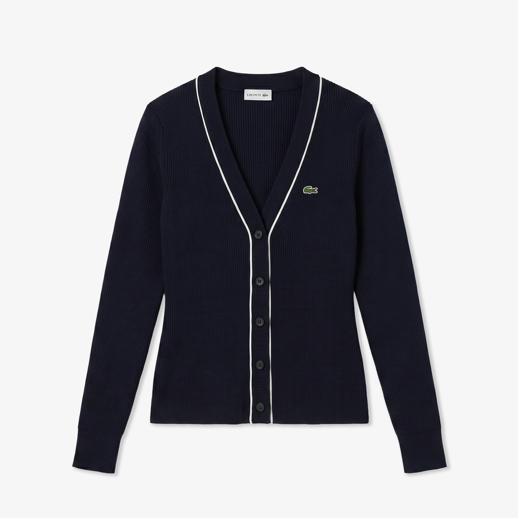 Lacoste Kadın Slim Fit V Yaka Lacivert Hırka görsel 3