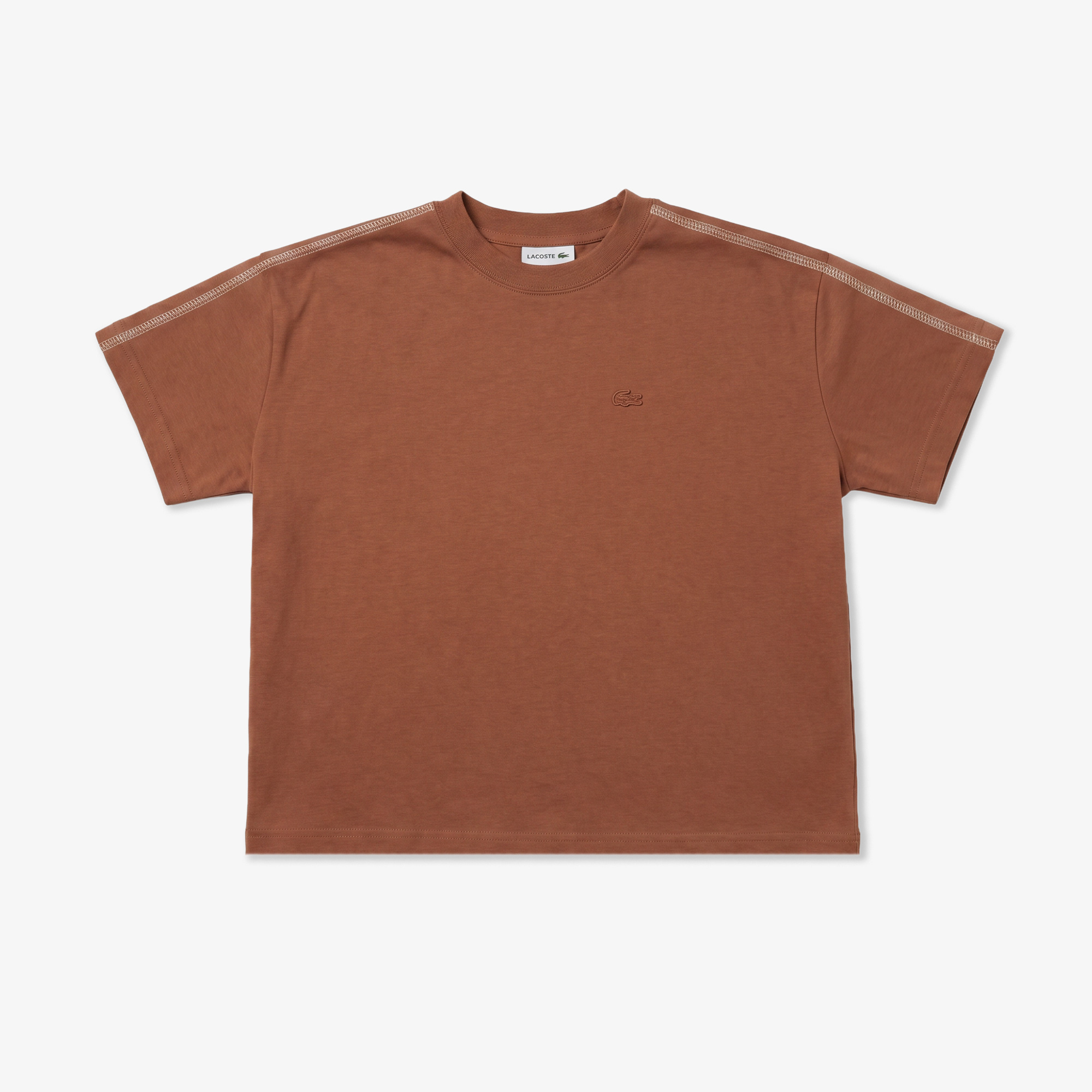 Lacoste Kadın Loose Fit Bisiklet Yaka Kahverengi T-Shirt görsel 3