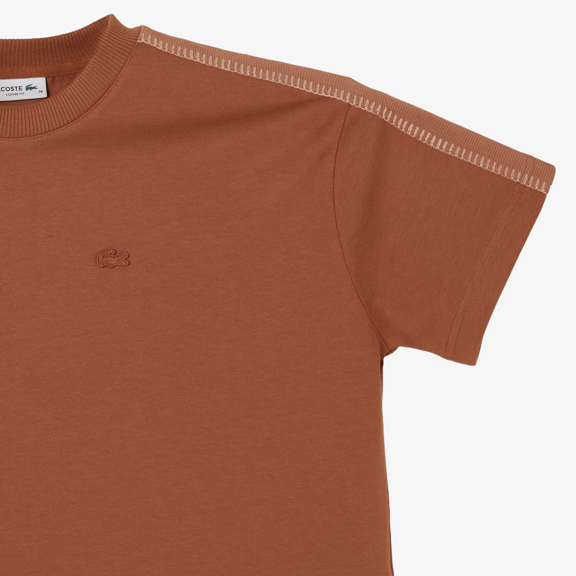 Lacoste Kadın Loose Fit Bisiklet Yaka Kahverengi T-Shirt görsel 4