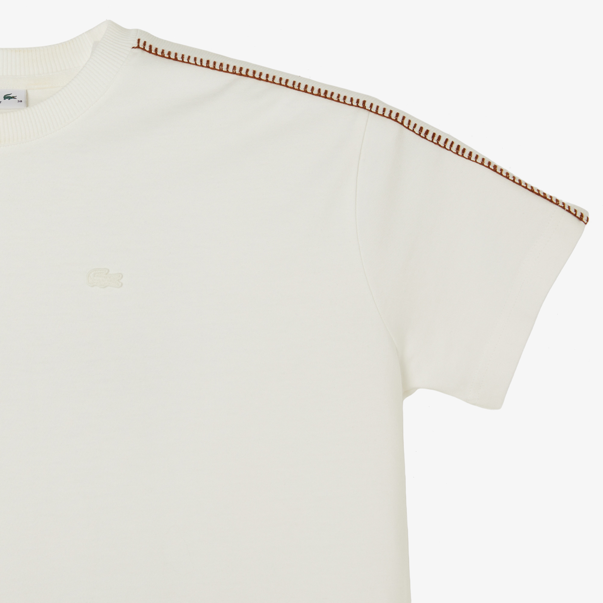Lacoste Kadın Loose Fit Bisiklet Yaka Krem T-Shirt görsel 4