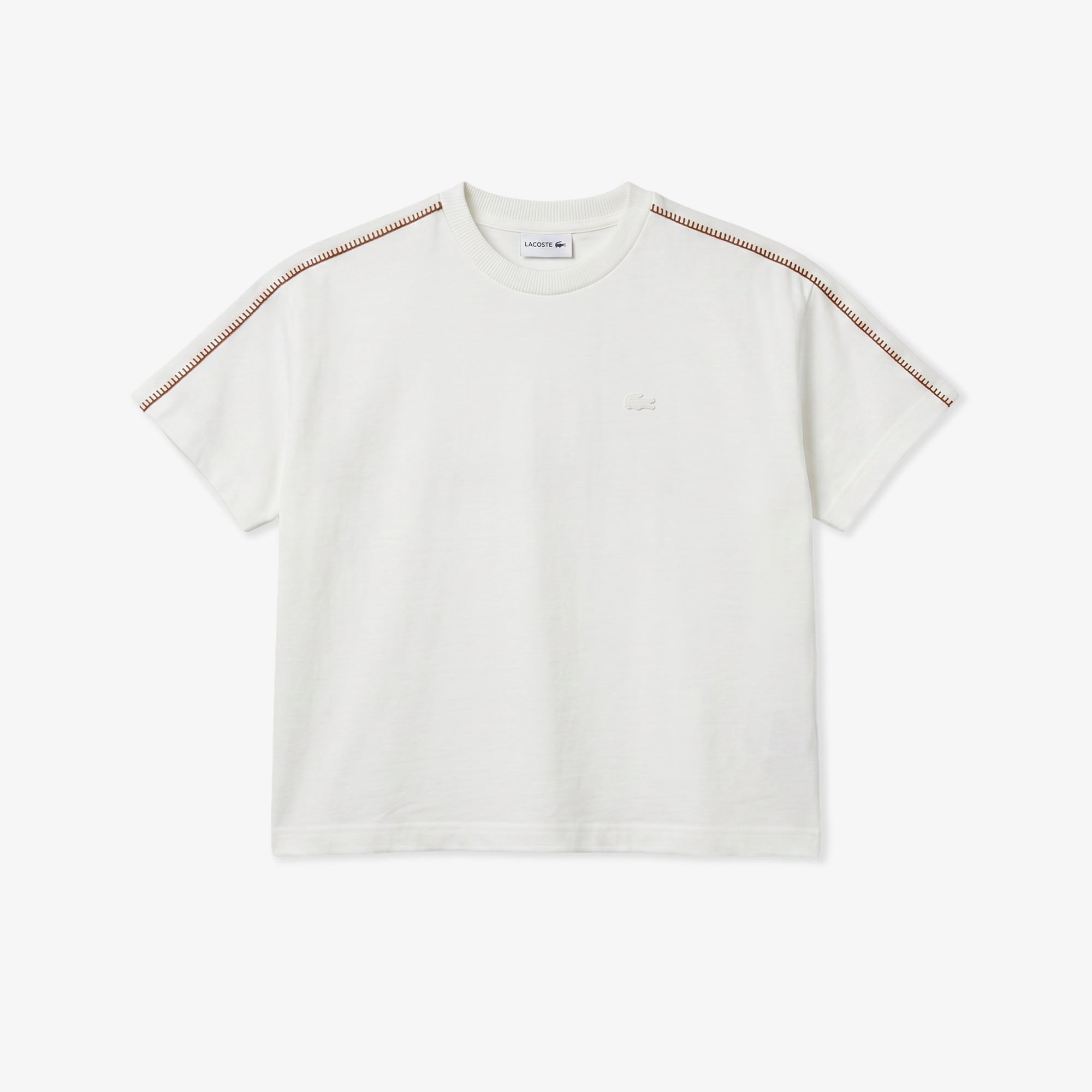 Lacoste Kadın Loose Fit Bisiklet Yaka Krem T-Shirt görsel 3