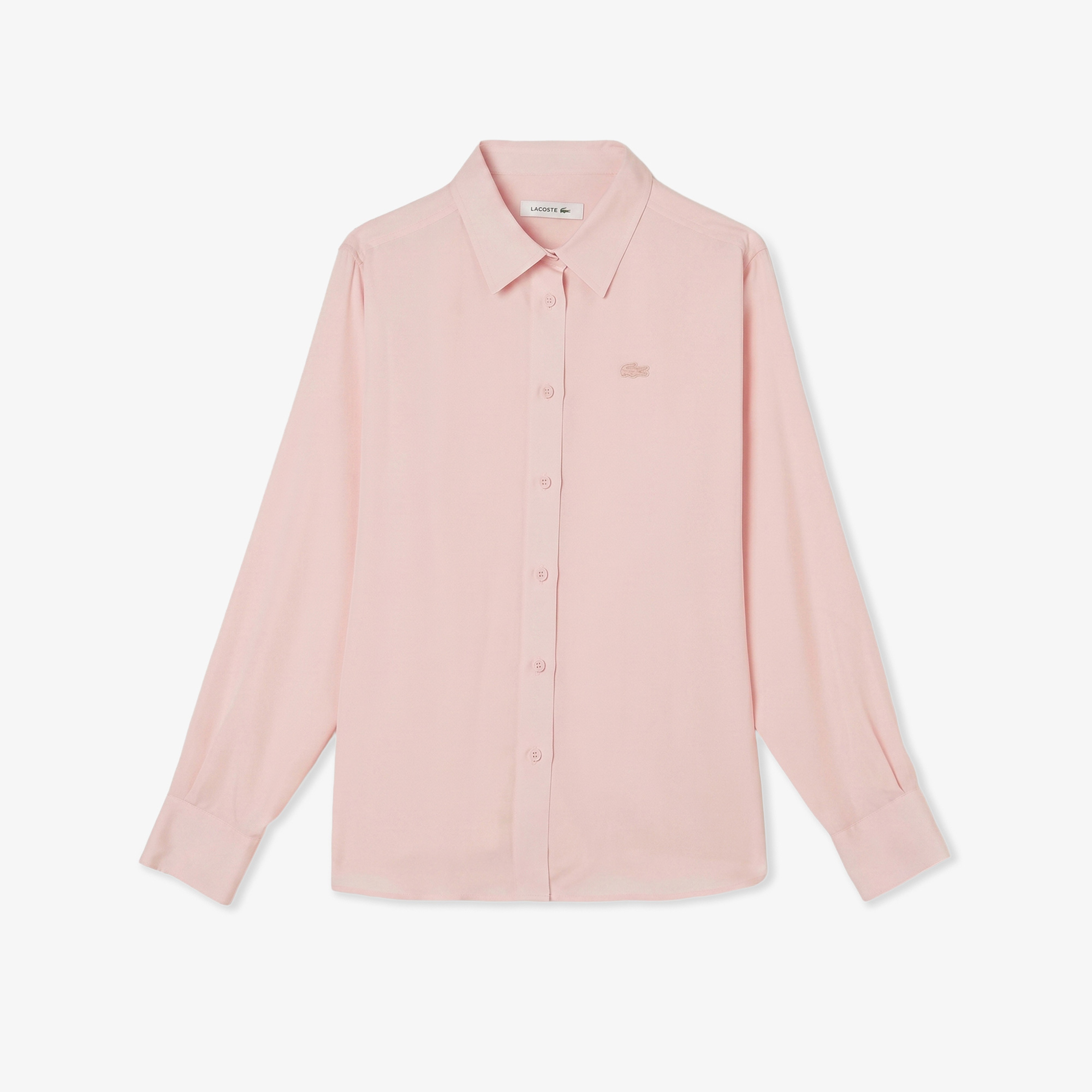 Kadın Slim Fit Düğmeli Yaka Açık Pembe Gömlek Kadın Slim Fit Düğmeli Yaka Açık Pembe Gömlek