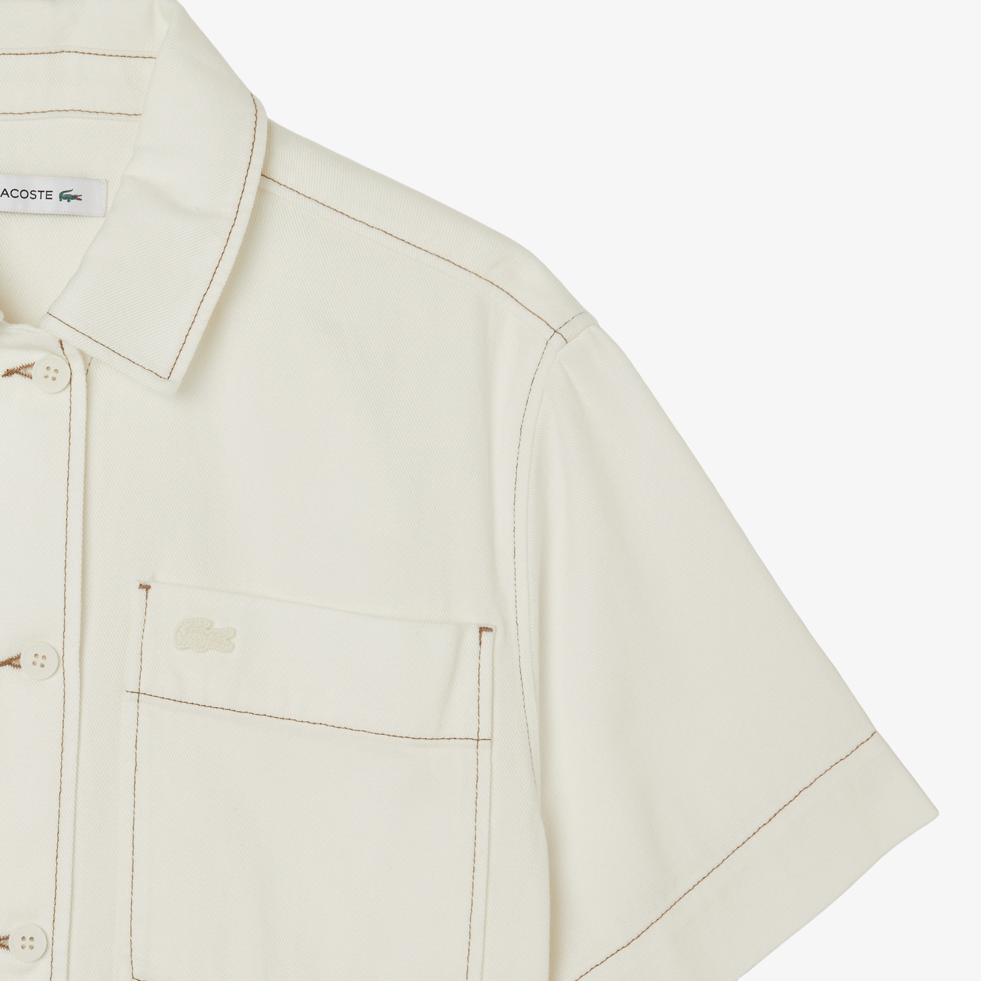 Lacoste Kadın Regular Fit Kısa Kollu Düğmeli Yaka Krem Gömlek görsel 4