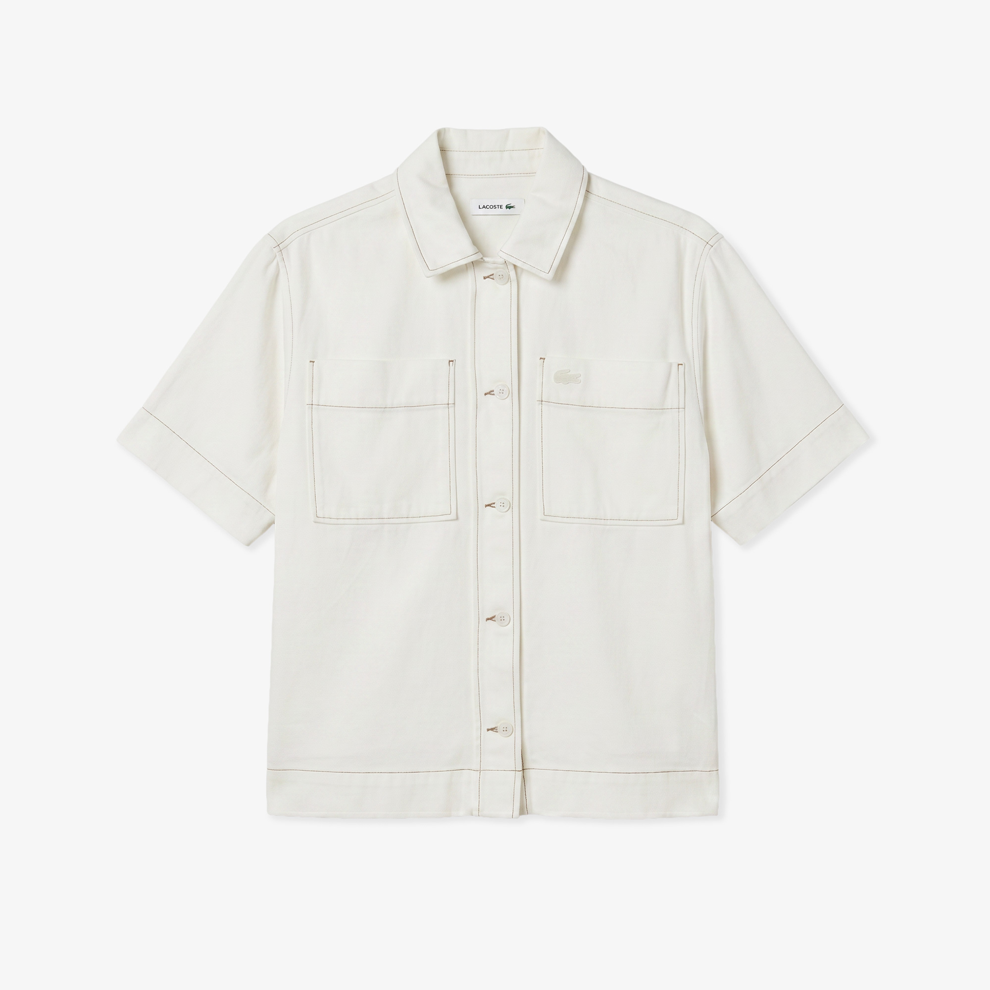 Lacoste Kadın Regular Fit Kısa Kollu Düğmeli Yaka Krem Gömlek görsel 3