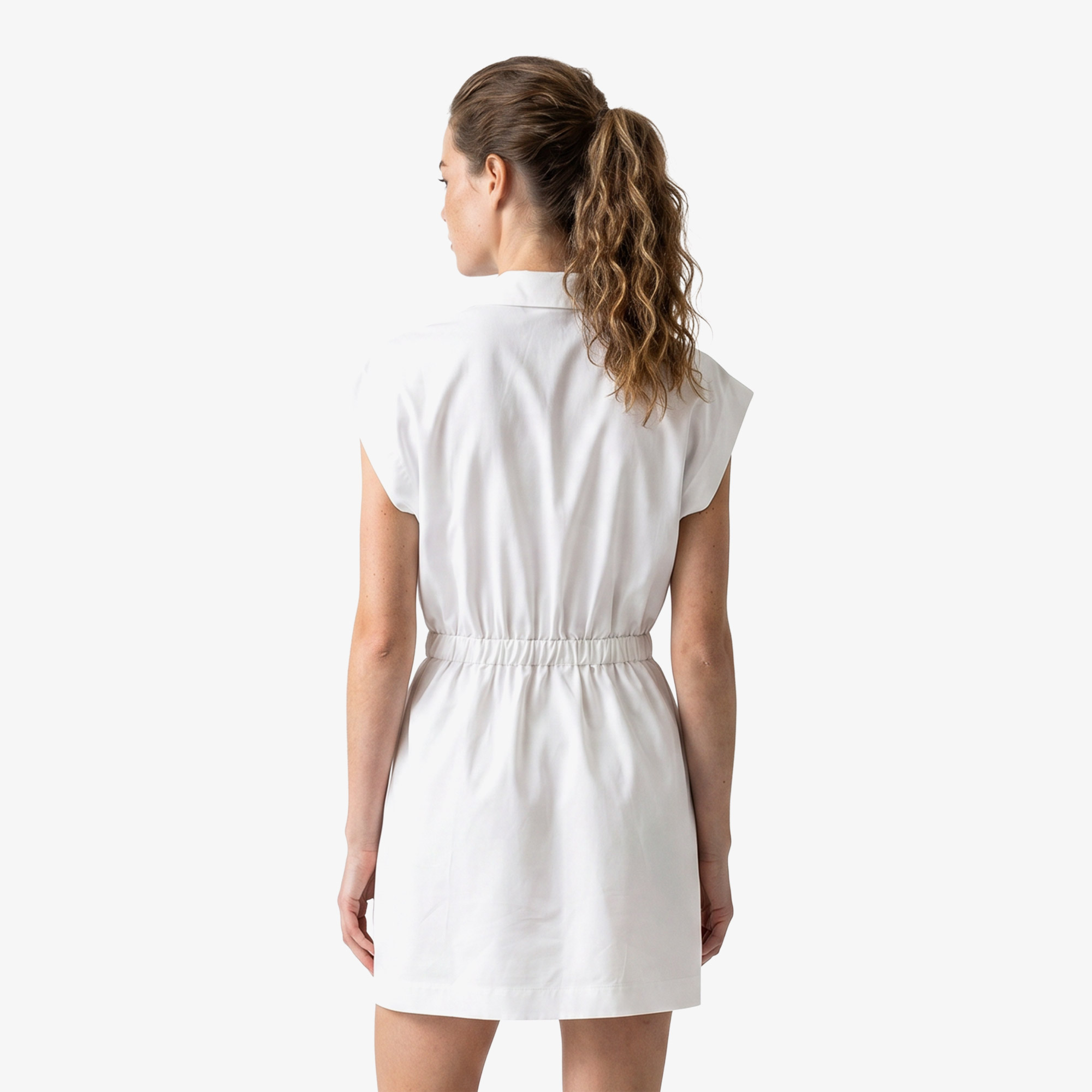 Kadın Flare Fit Kısa Kollu Polo Yaka Krem Elbise