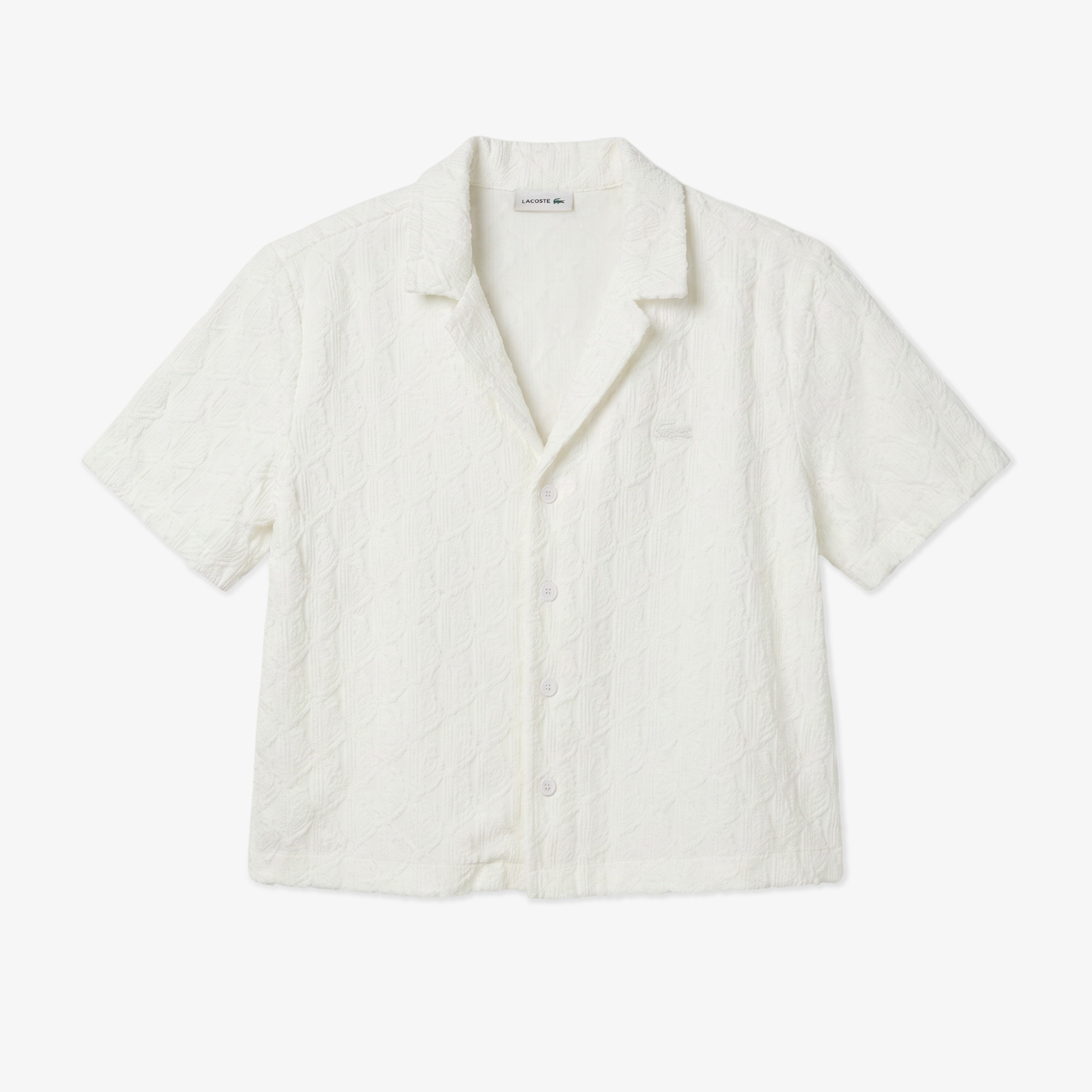 Lacoste Kadın Regular Fit Kısa Kollu Monogram Beyaz Gömlek görsel 3