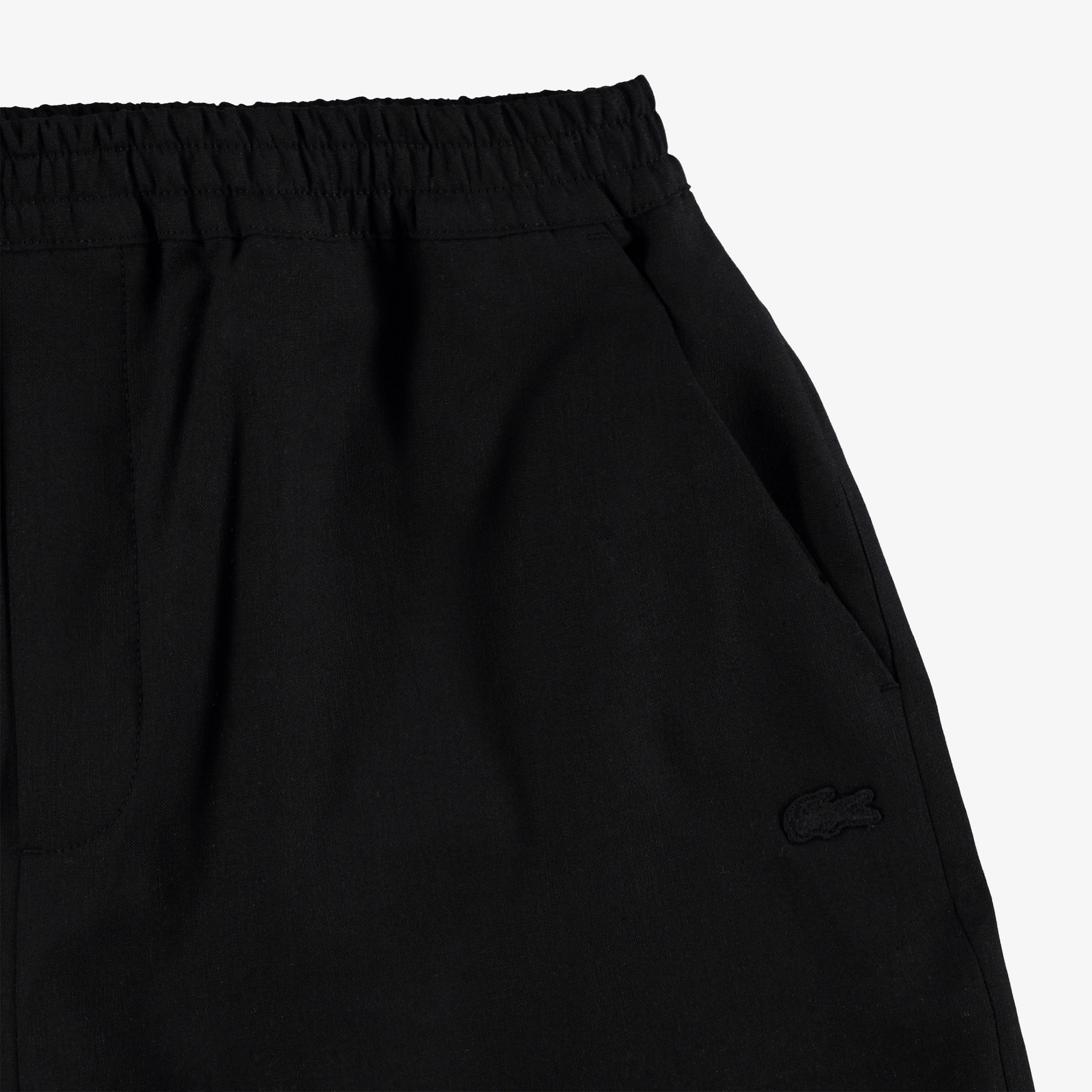 Kadın Relaxed Fit Keten Siyah Bermuda Şort