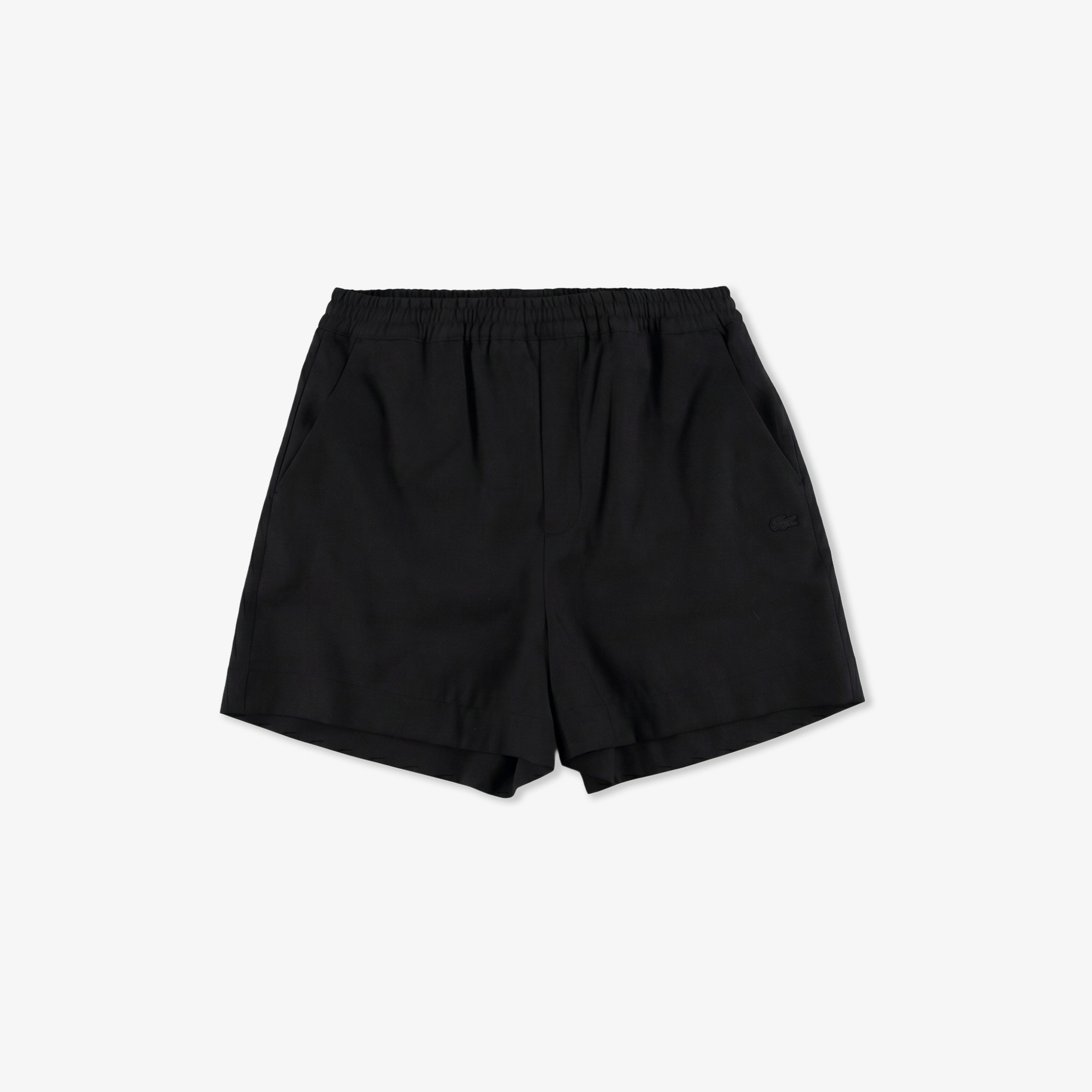 Kadın Relaxed Fit Keten Siyah Bermuda Şort