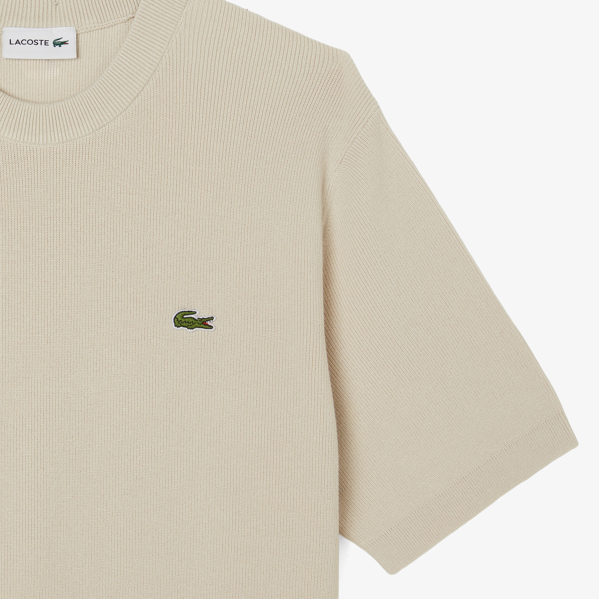 Lacoste Erkek Classic Fit Kısa Kollu Bisiklet Yaka Bej Triko görsel 4