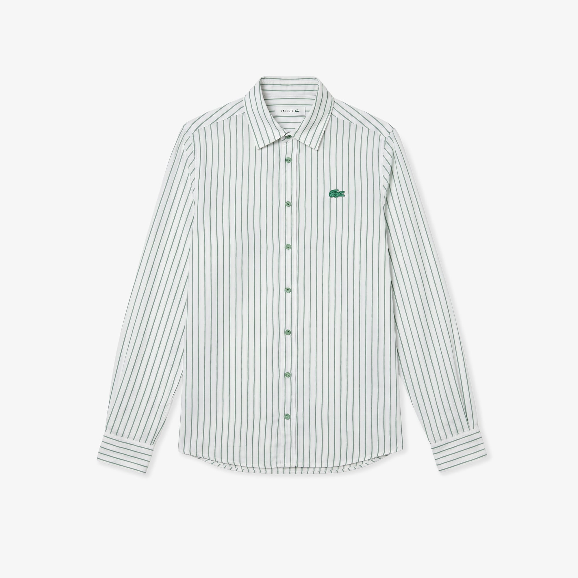 Lacoste Kadın Relaxed Fit Keten Çizgili Yeşil Gömlek görsel 3