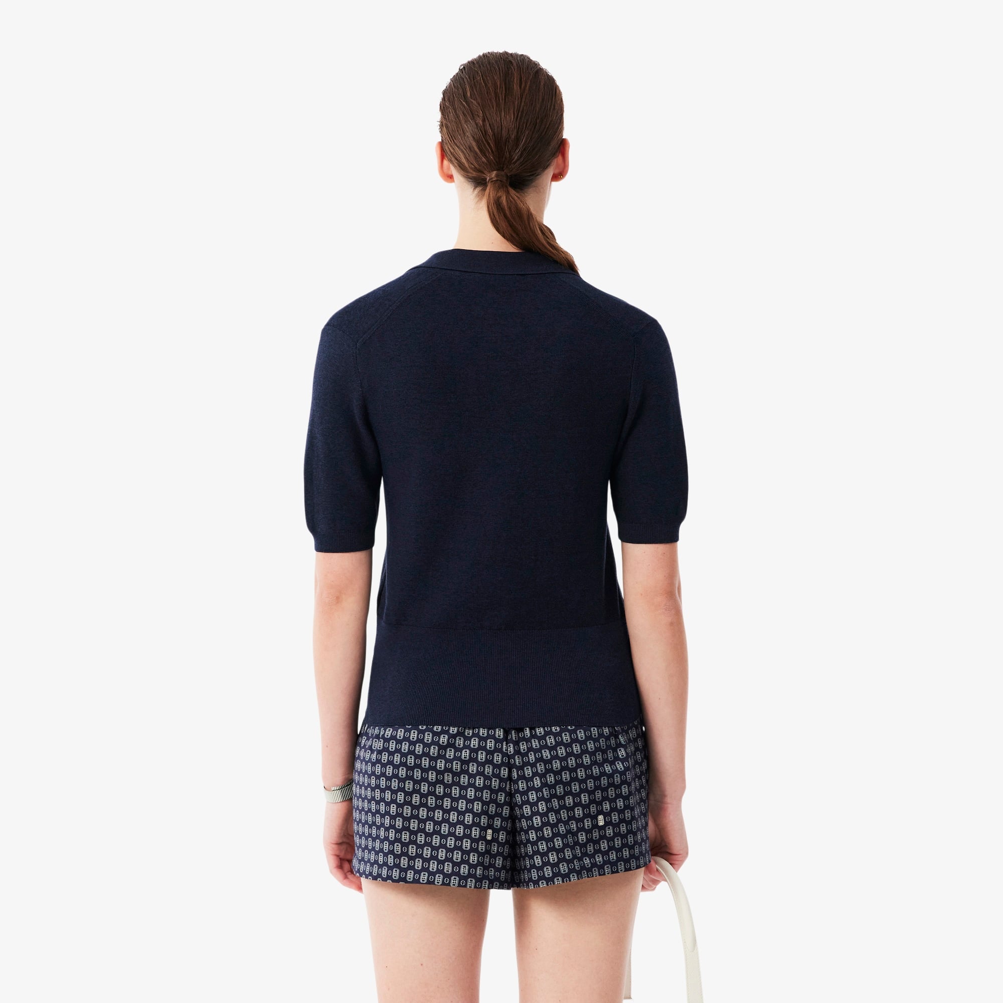 Kadın Regular Fit Kısa Kollu Polo Yaka Lacivert Triko