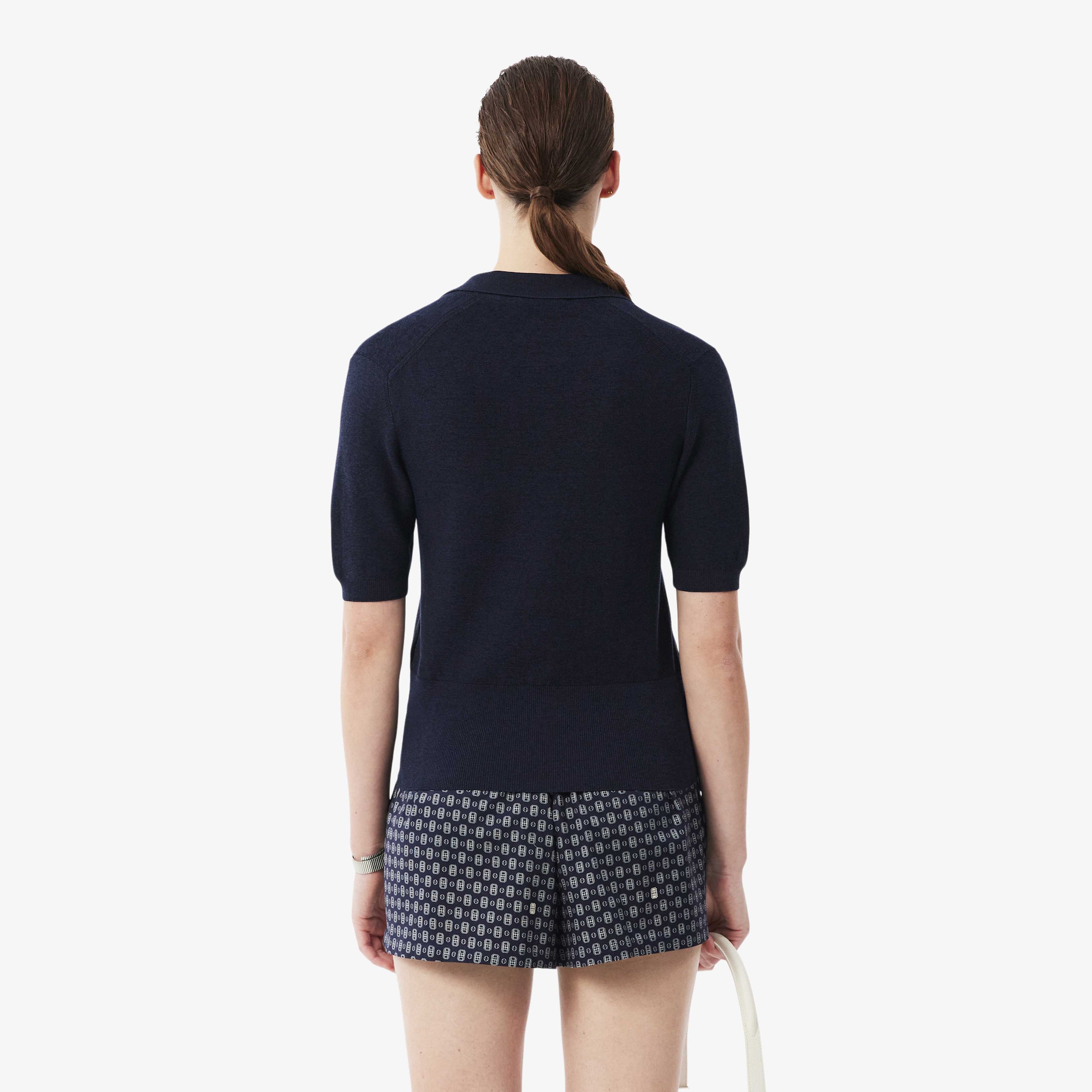 Kadın Regular Fit Kısa Kollu Polo Yaka Lacivert Triko
