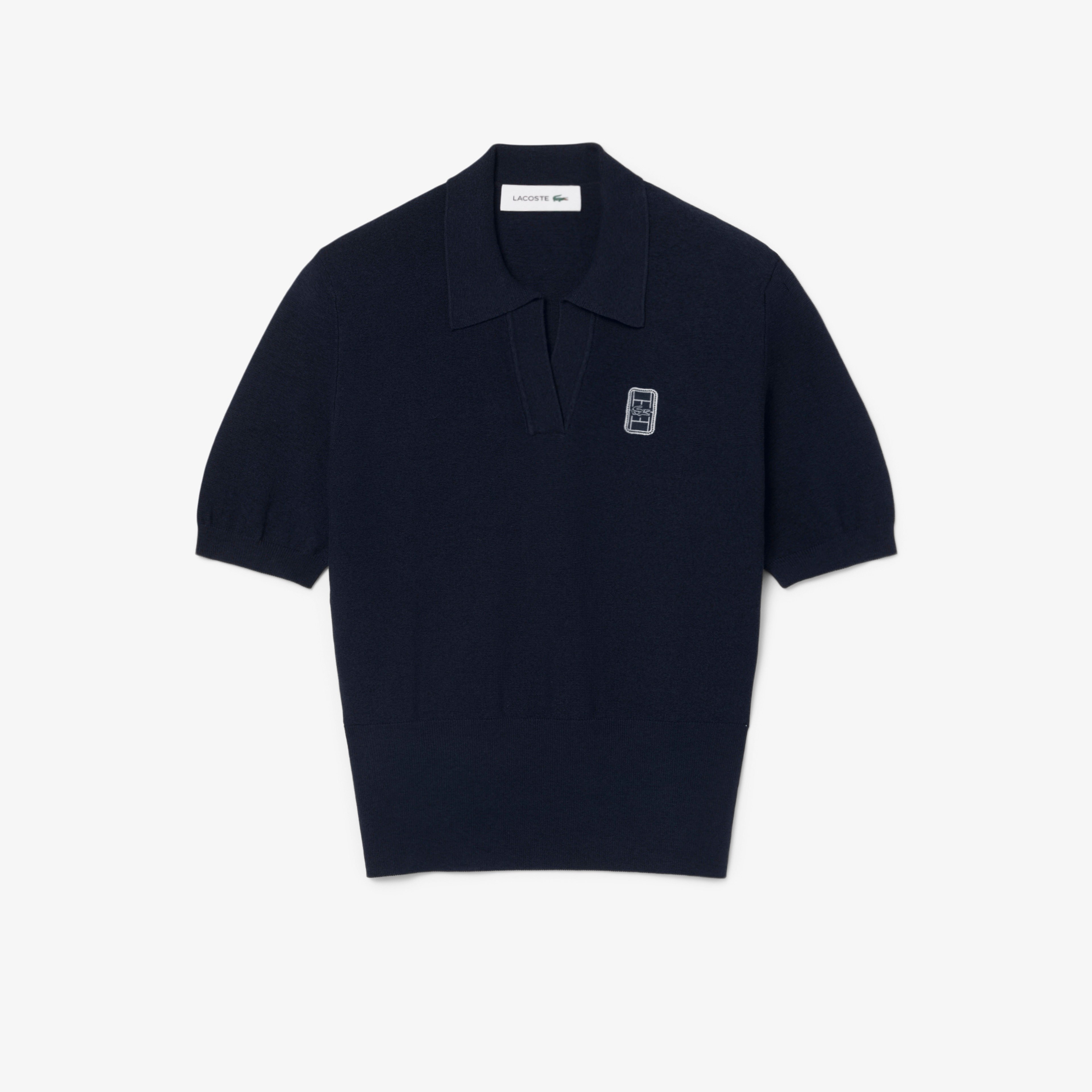 Kadın Regular Fit Kısa Kollu Polo Yaka Lacivert Triko