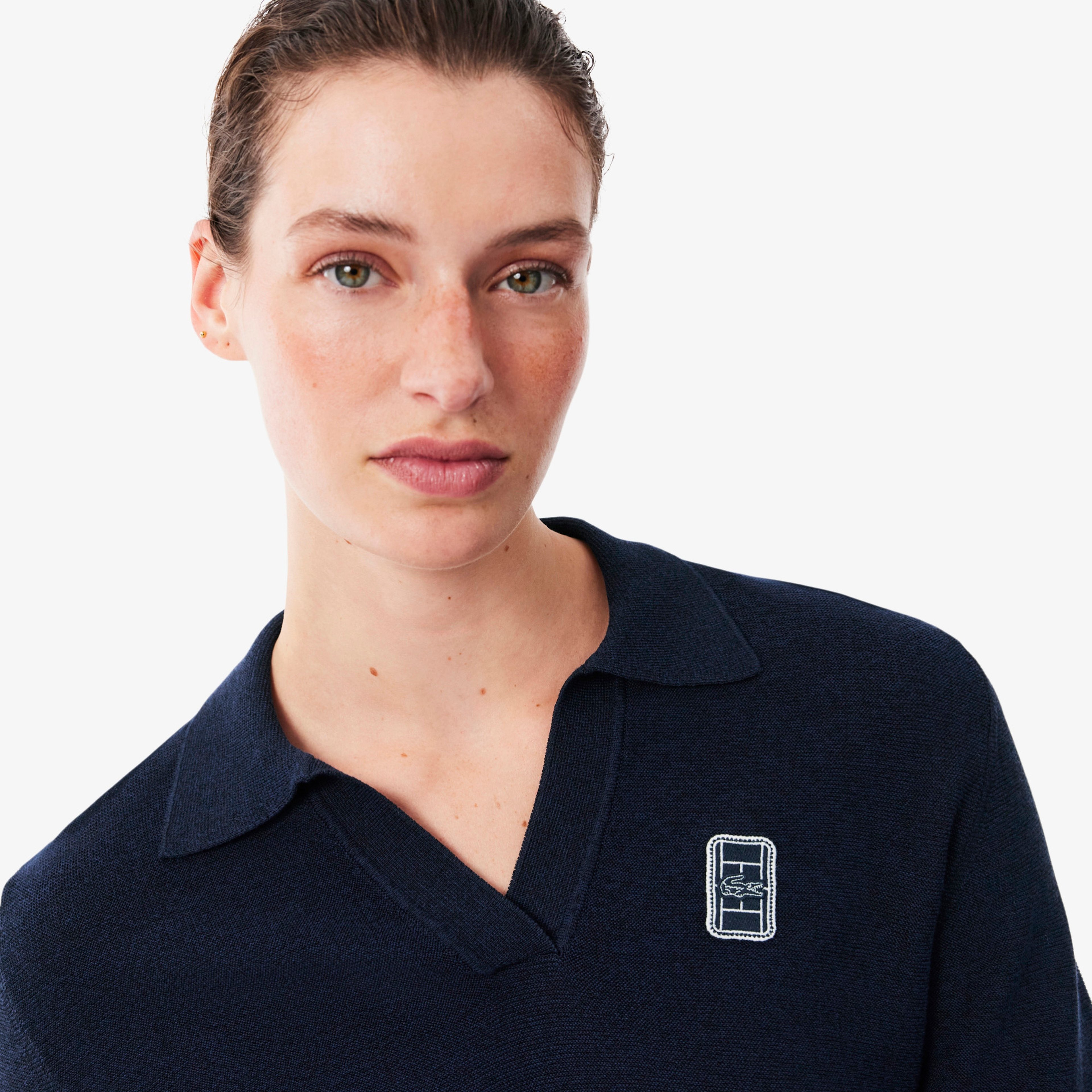 Kadın Regular Fit Kısa Kollu Polo Yaka Lacivert Triko