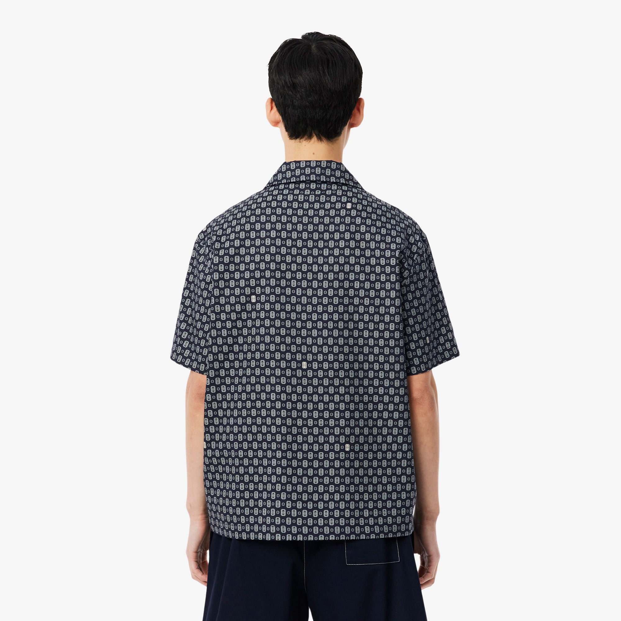 Erkek Relaxed Fit Kısa Kollu Desenli Lacivert Gömlek