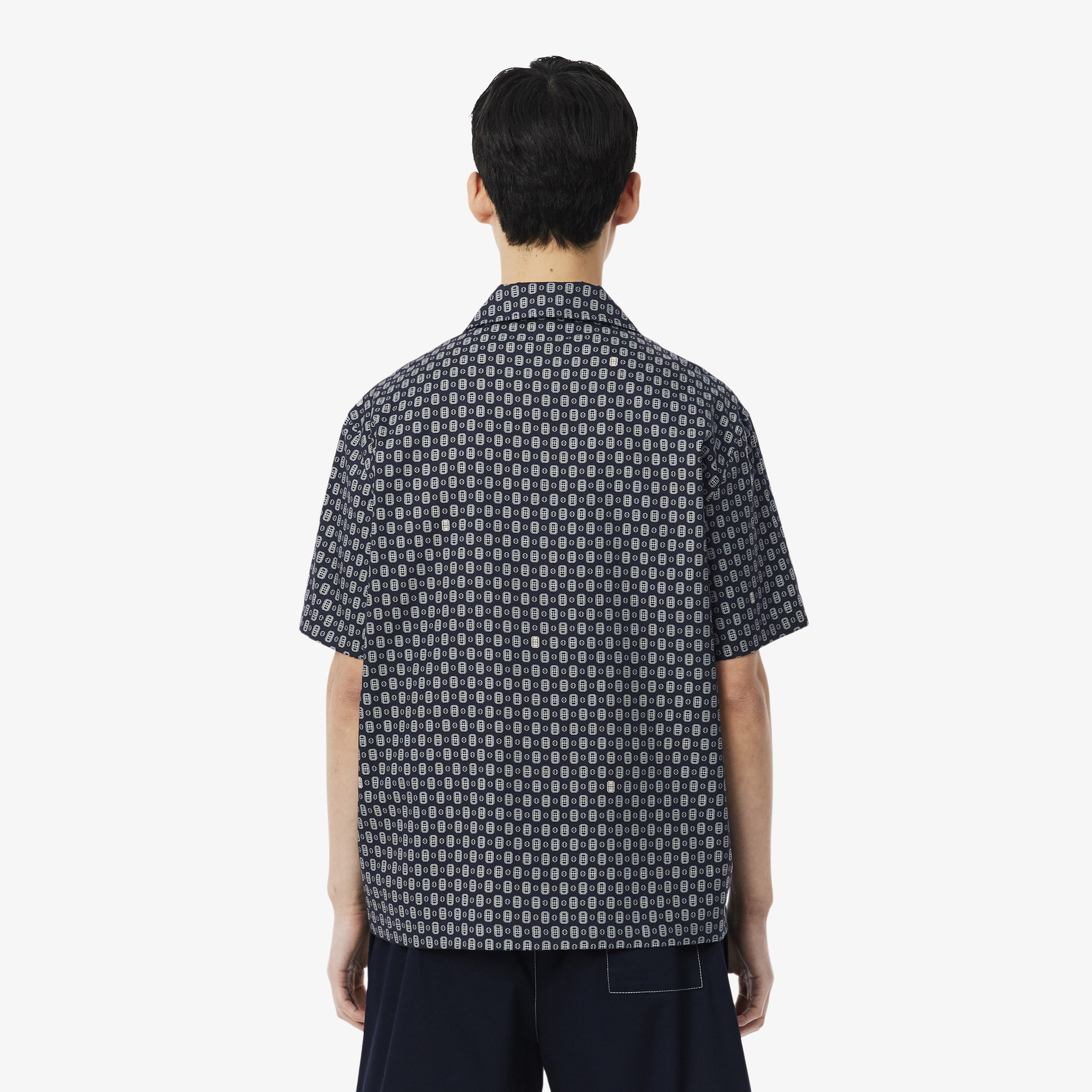 Erkek Relaxed Fit Kısa Kollu Desenli Lacivert Gömlek