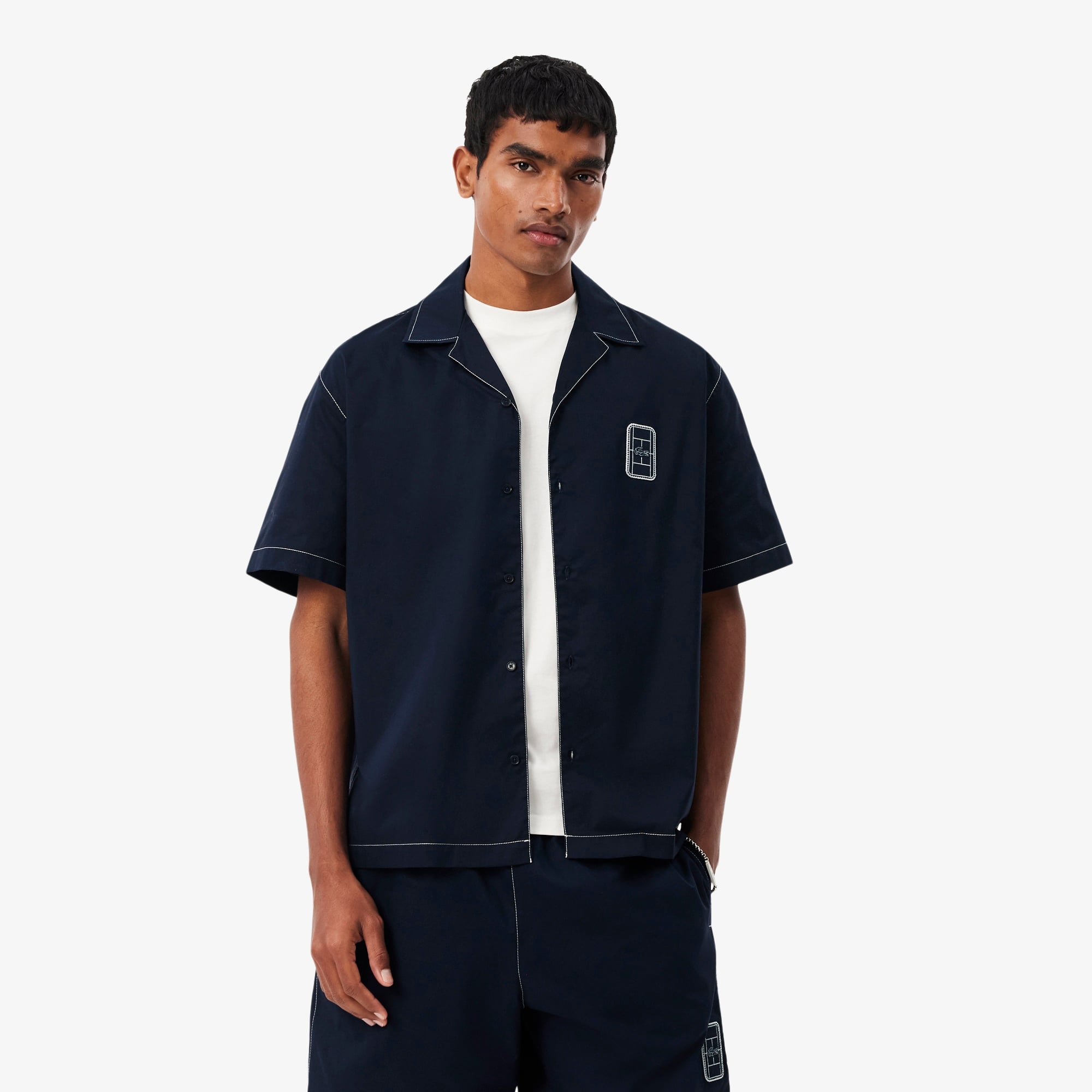 Erkek Relaxed Fit Kısa Kollu Lacivert Gömlek