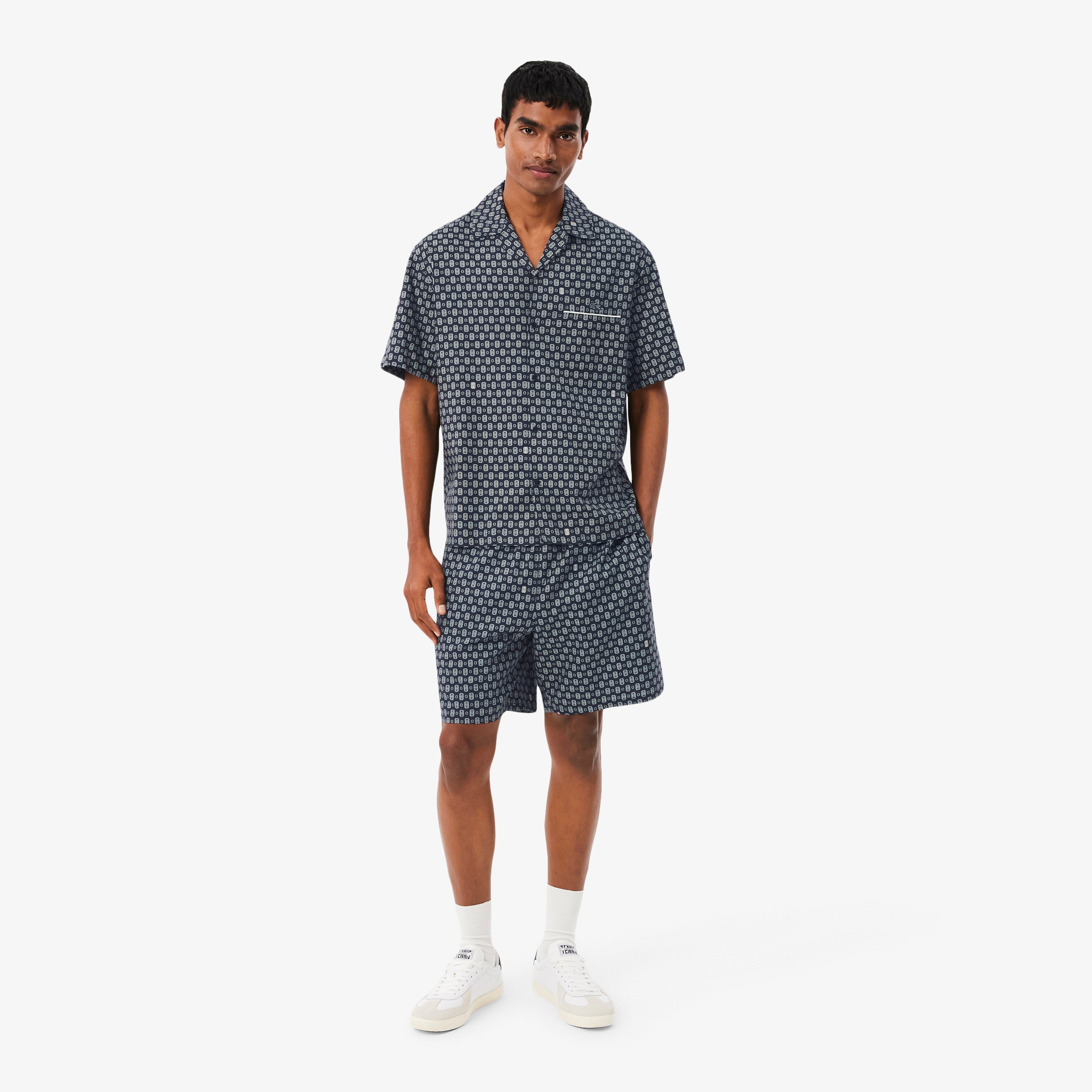 Erkek Relaxed Fit Desenli Lacivert Şort Erkek Relaxed Fit Desenli Lacivert Şort