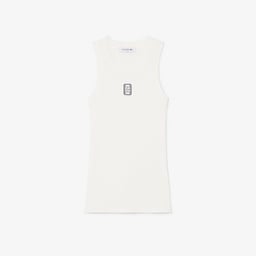 Kadın Slim Fit Kolsuz Bisiklet Yaka Baskılı Beyaz T-Shirt Beyaz