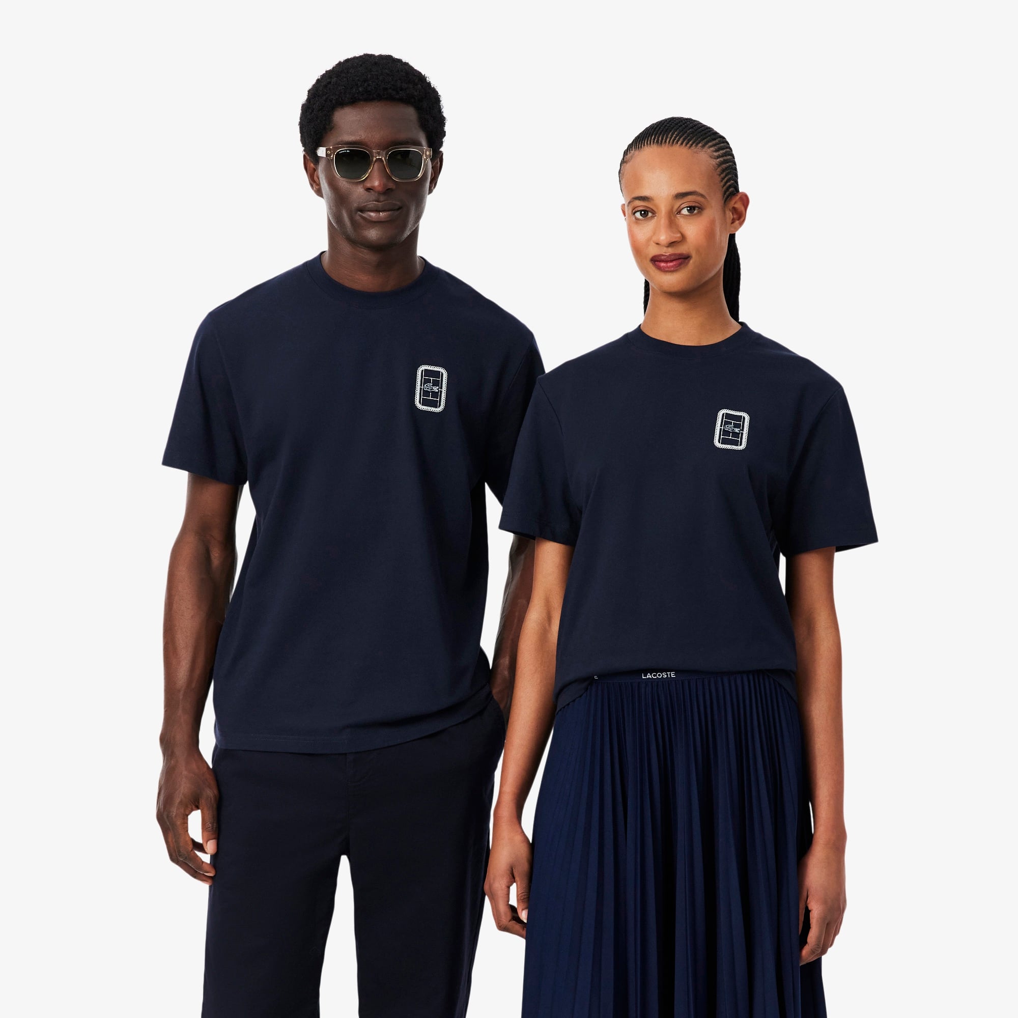 Unisex Classic Fit Bisiklet Yaka Baskılı Lacivert T-Shirt