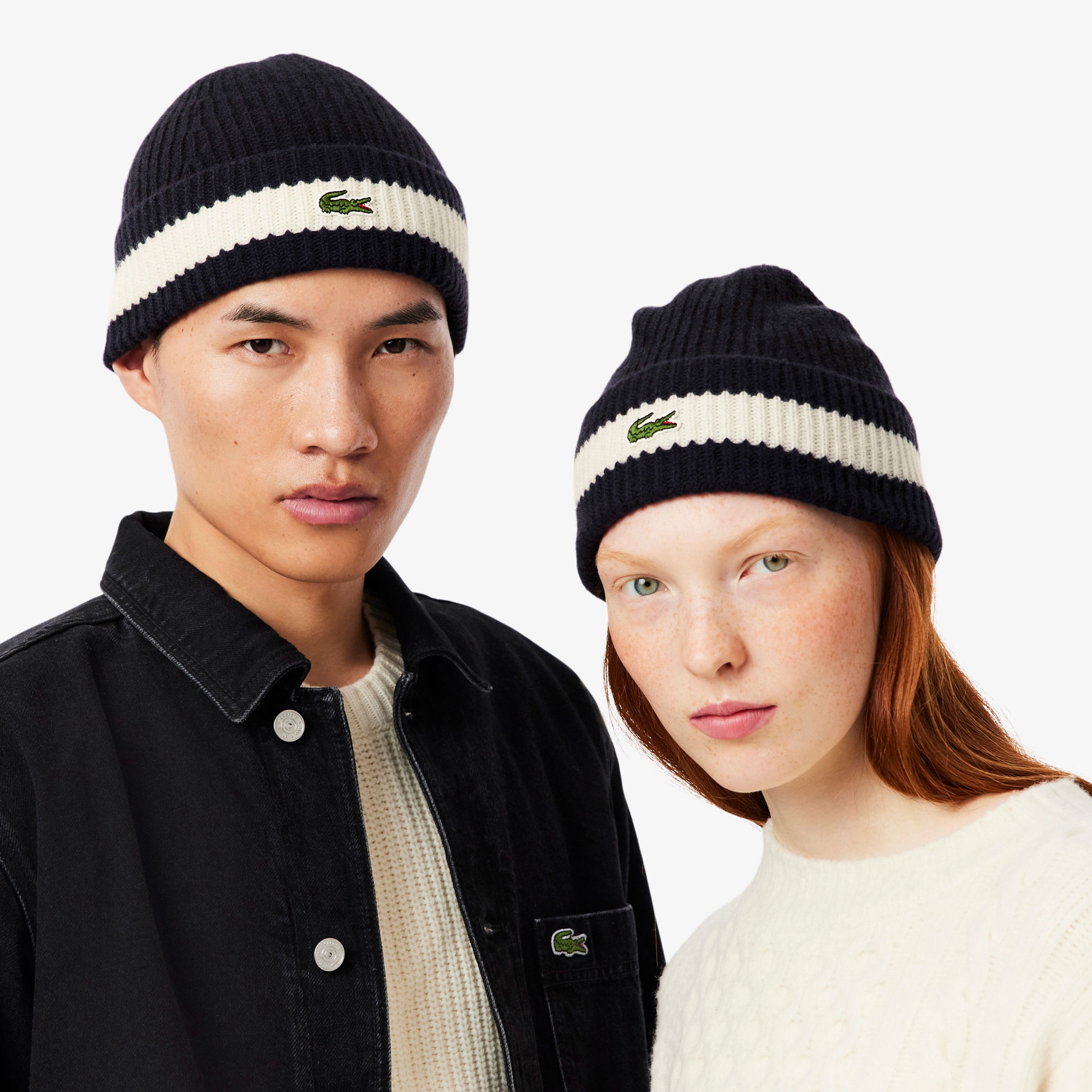 Unisex Renk Bloklu Yün Lacivert Bere