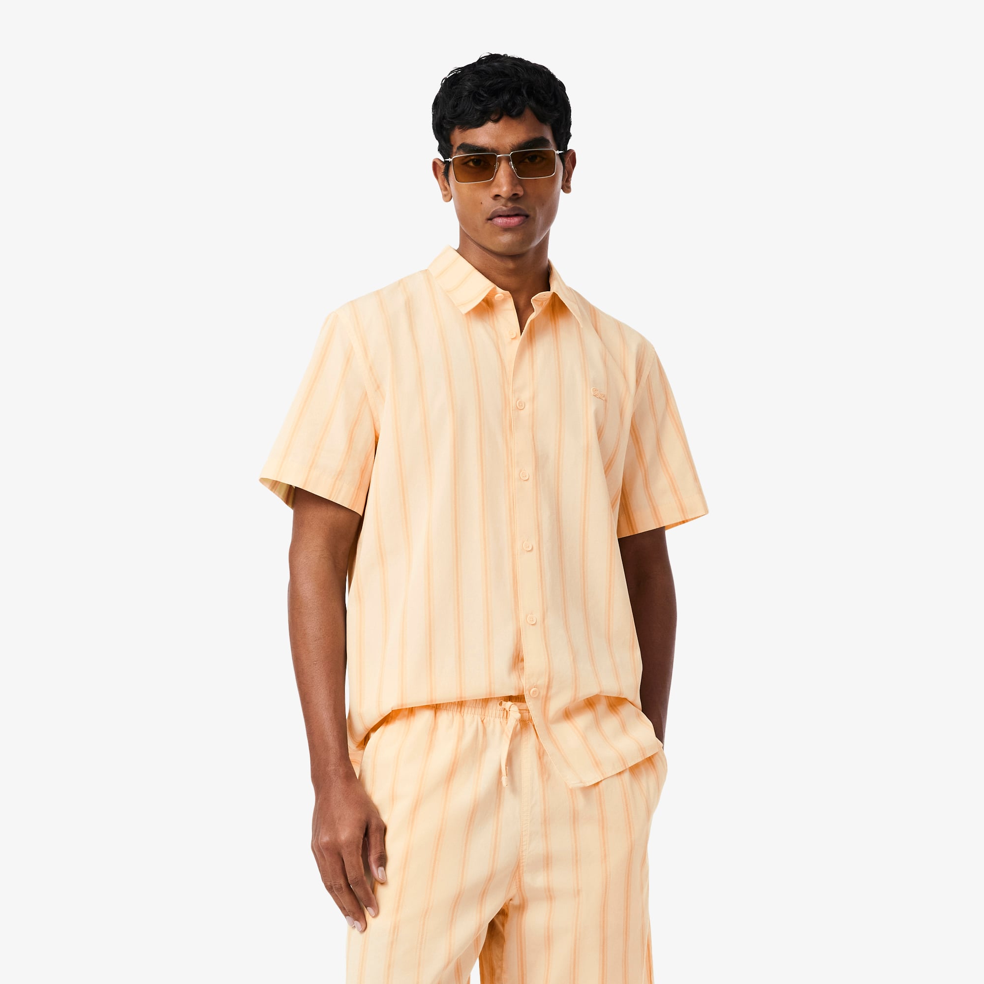 Lacoste Erkek Regular Fit Kısa Kollu Çizgili Turuncu Gömlek