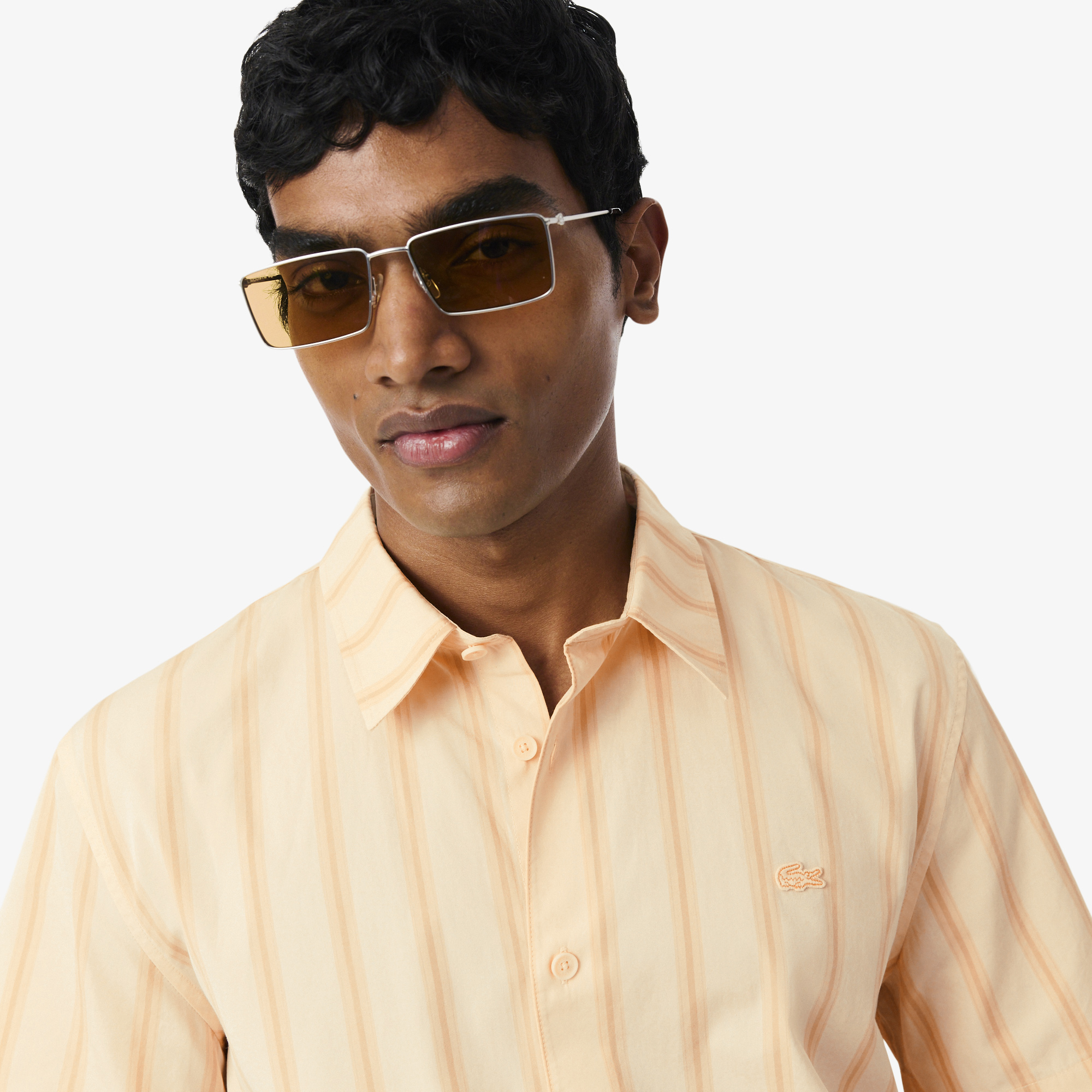 Lacoste Erkek Regular Fit Kısa Kollu Çizgili Turuncu Gömlek görsel 2