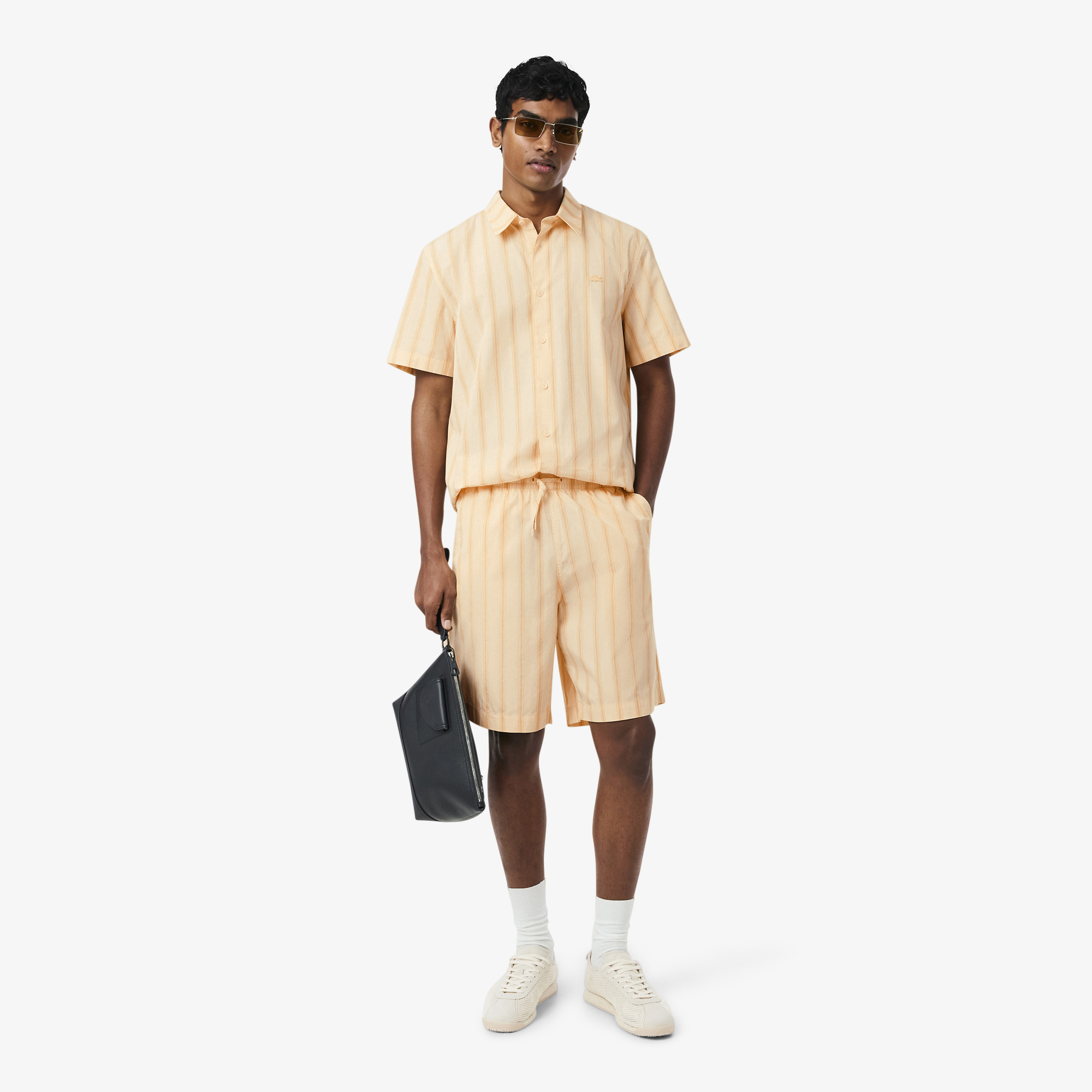 Lacoste Erkek Regular Fit Kısa Kollu Çizgili Turuncu Gömlek görsel 4