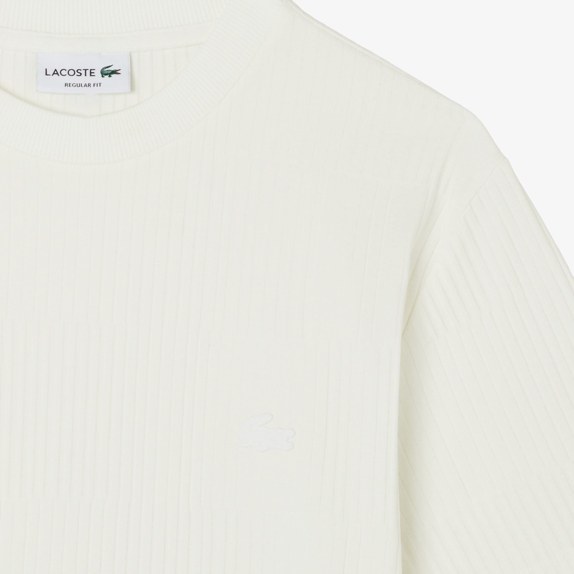 Lacoste Erkek Regular Fit Bisiklet Yaka Çizgili Beyaz T-Shirt görsel 4