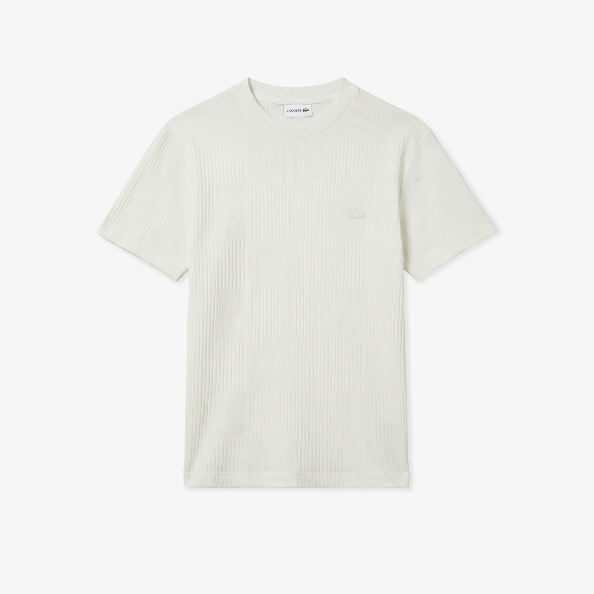 Lacoste Erkek Regular Fit Bisiklet Yaka Çizgili Beyaz T-Shirt görsel 3