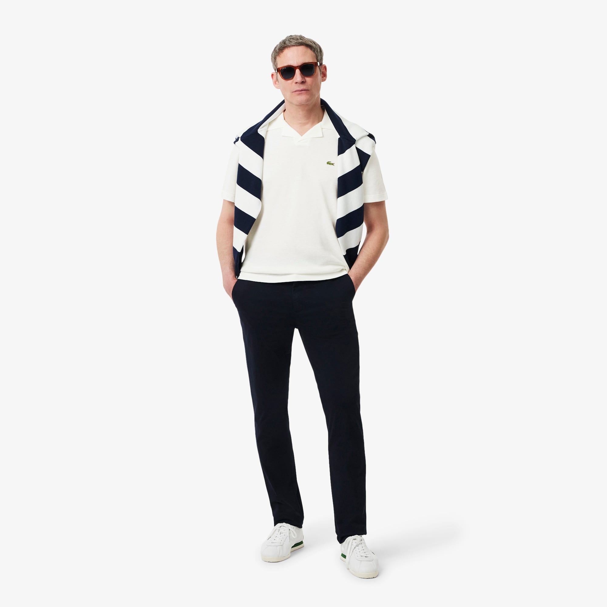 Lacoste Erkek Classic Fit Keten Beyaz Polo görsel 4