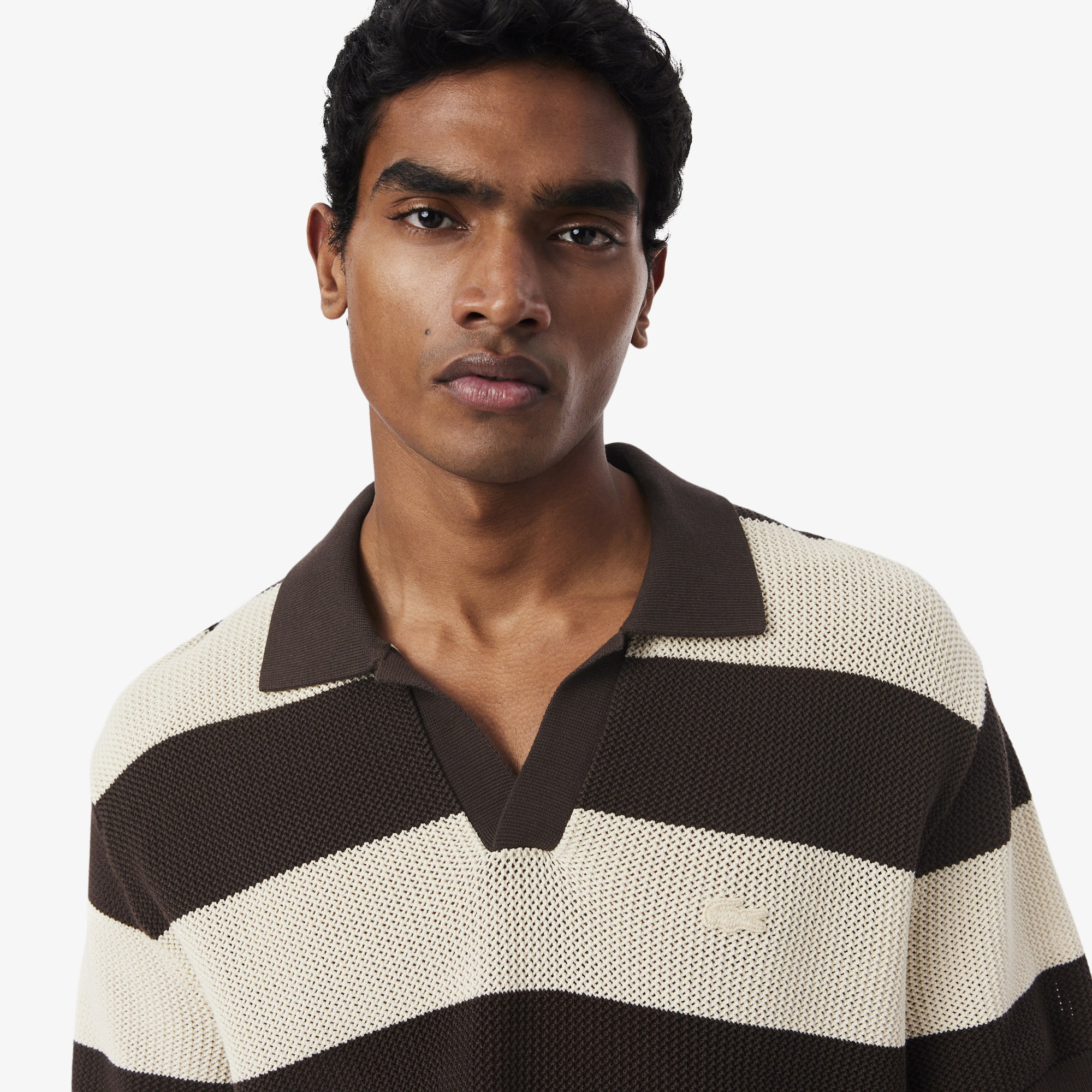 Lacoste Erkek Classic Fit Kısa Kollu Polo Yaka Çizgili Kahverengi Triko görsel 2