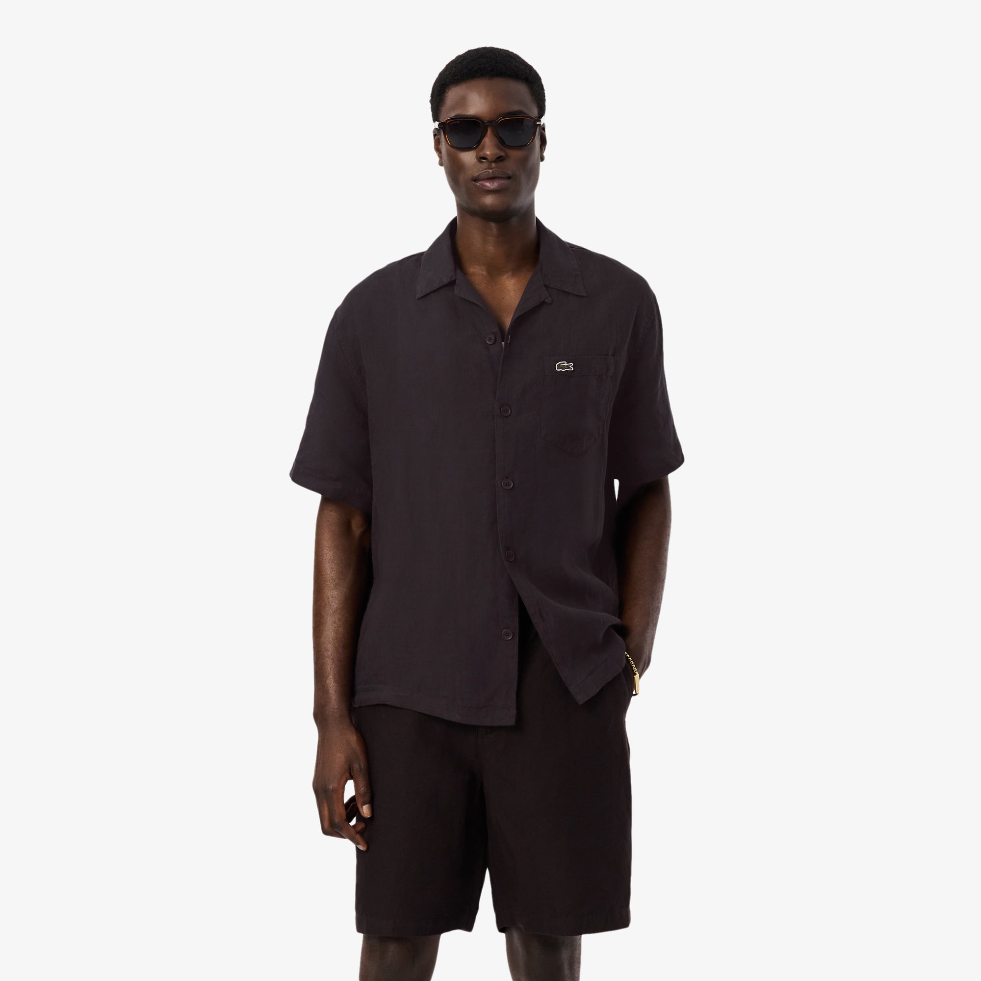 Lacoste Erkek Relaxed Fit Kısa Kollu Koyu Kahverengi Gömlek