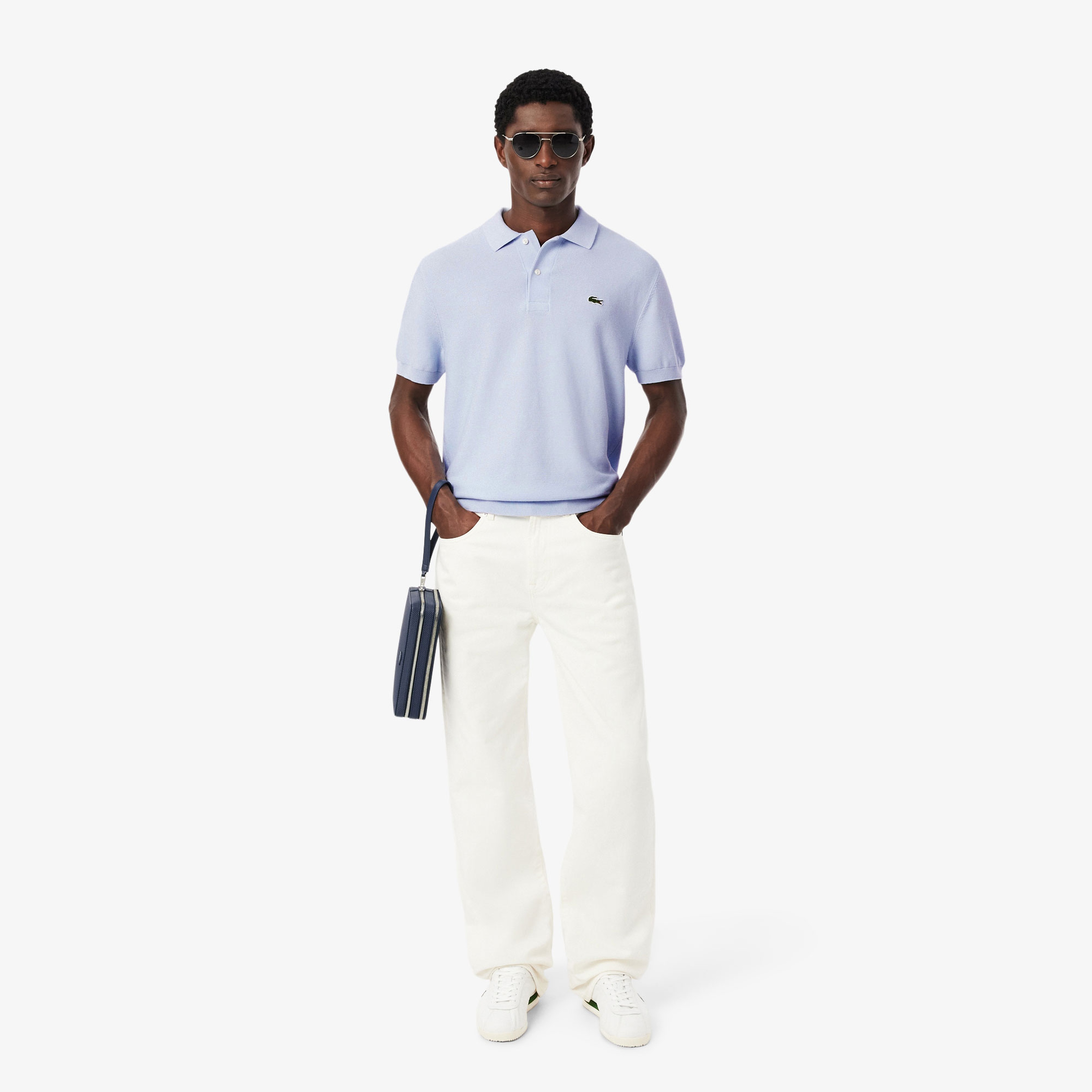 Erkek Classic Fit Kısa Kollu Polo Yaka Açık Mavi Triko