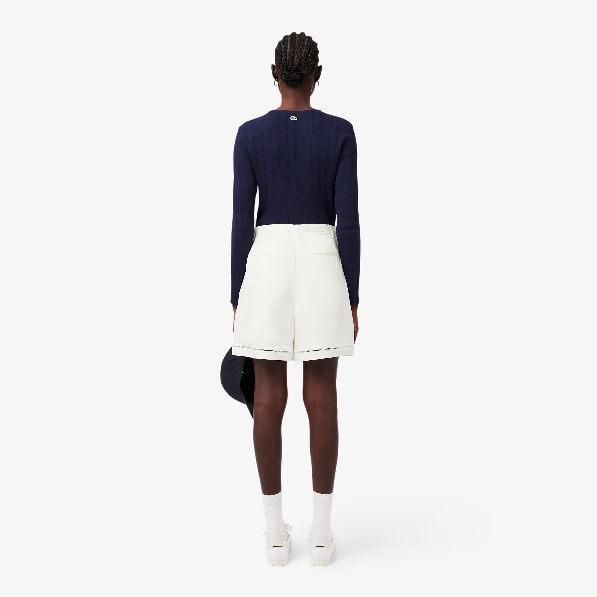 Lacoste Kadın Oversize Fit Beyaz Bermuda Şort görsel 3