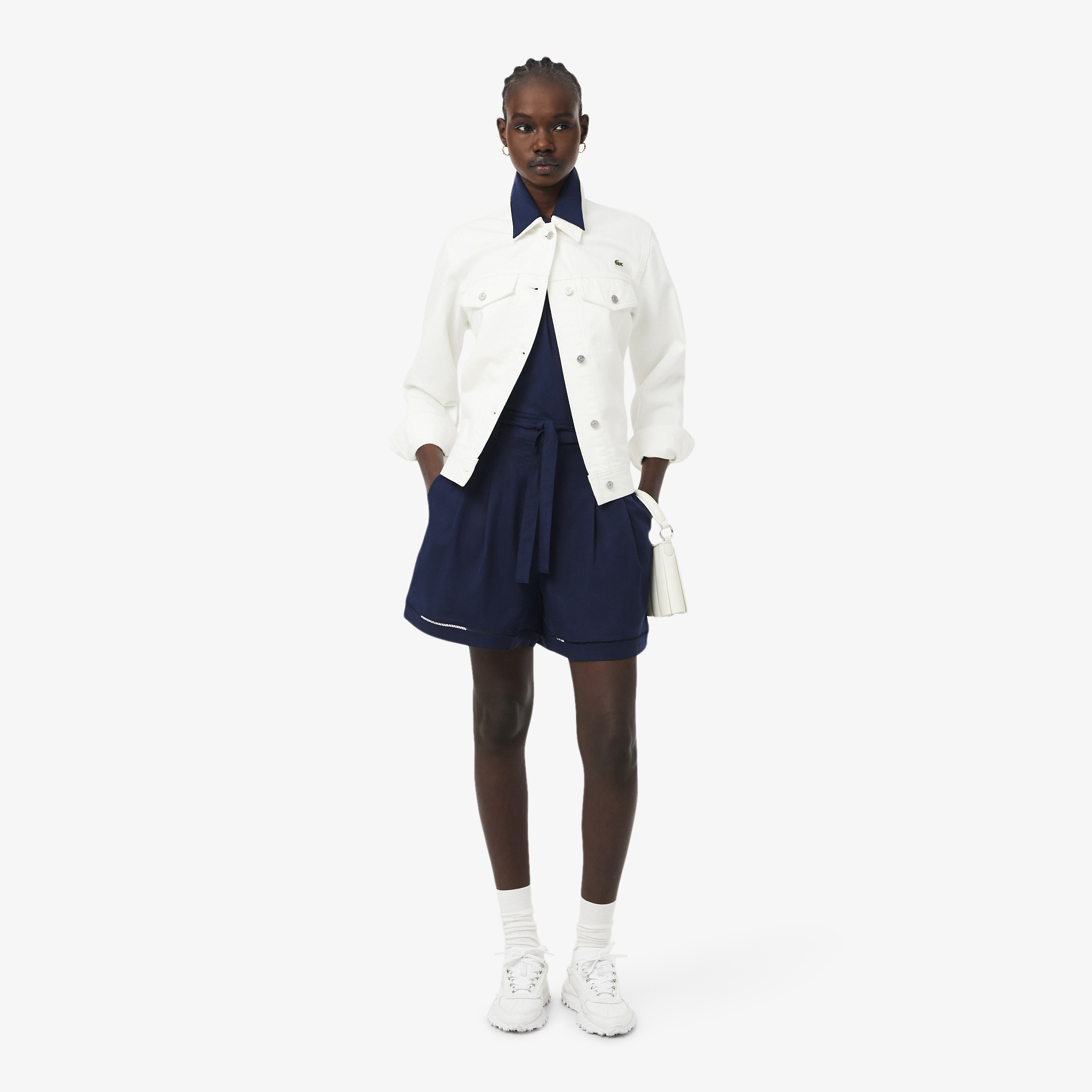 Lacoste Kadın Oversize Fit Lacivert Bermuda Şort görsel 4