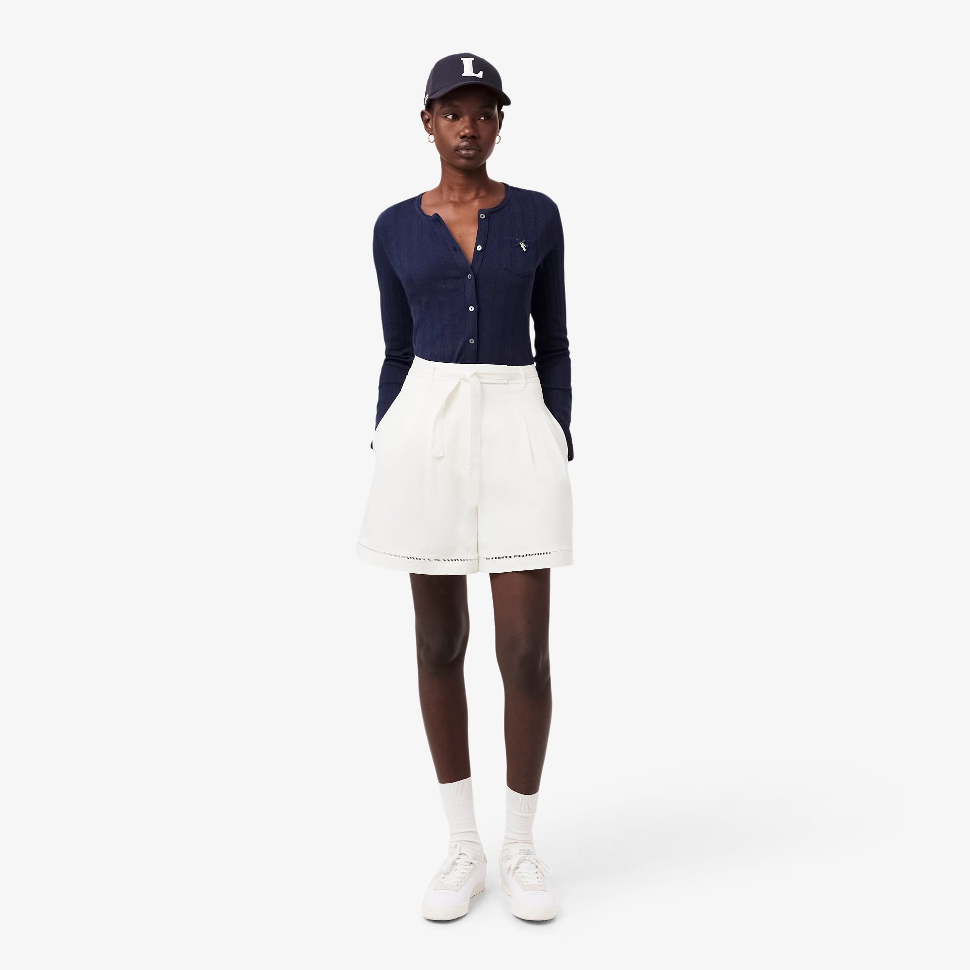 Lacoste Kadın Oversize Fit Beyaz Bermuda Şort