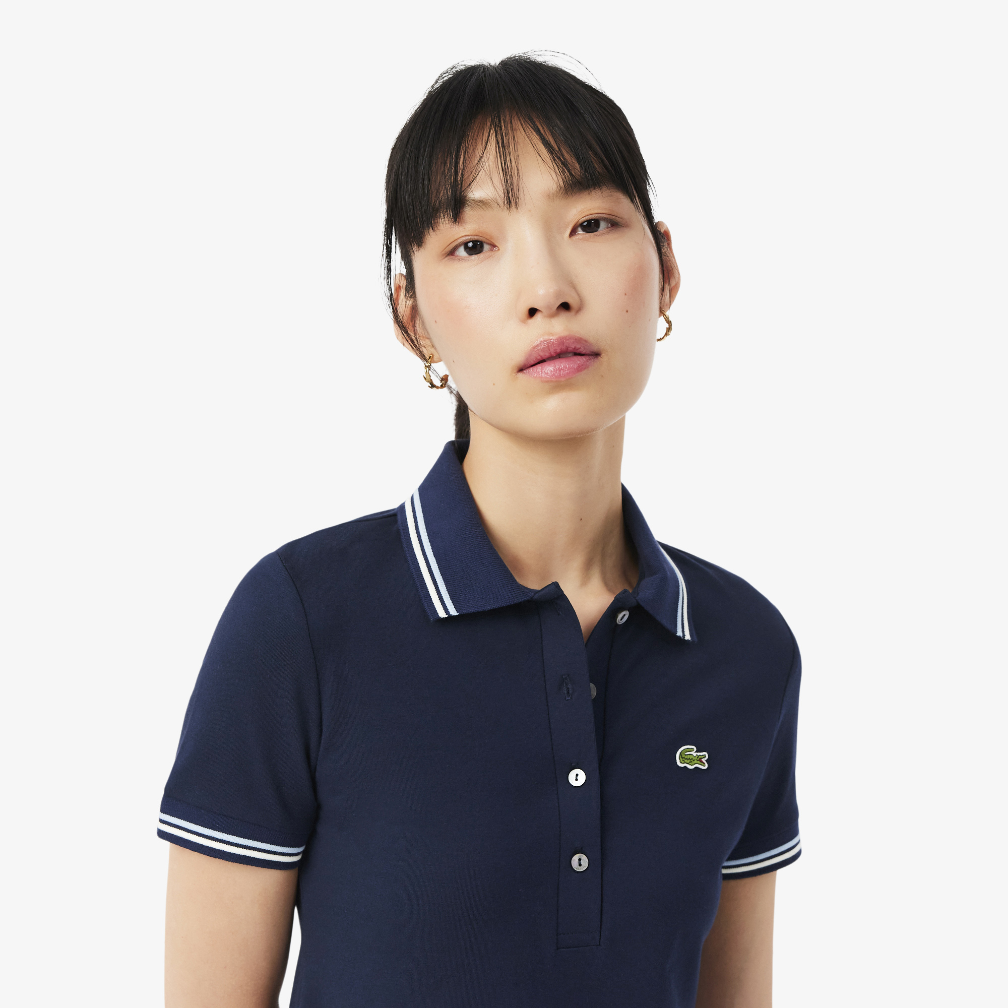 Lacoste Kadın Flare Fit Kısa Kollu Polo Yaka Organik Pamuk Lacivert Elbise görsel 2