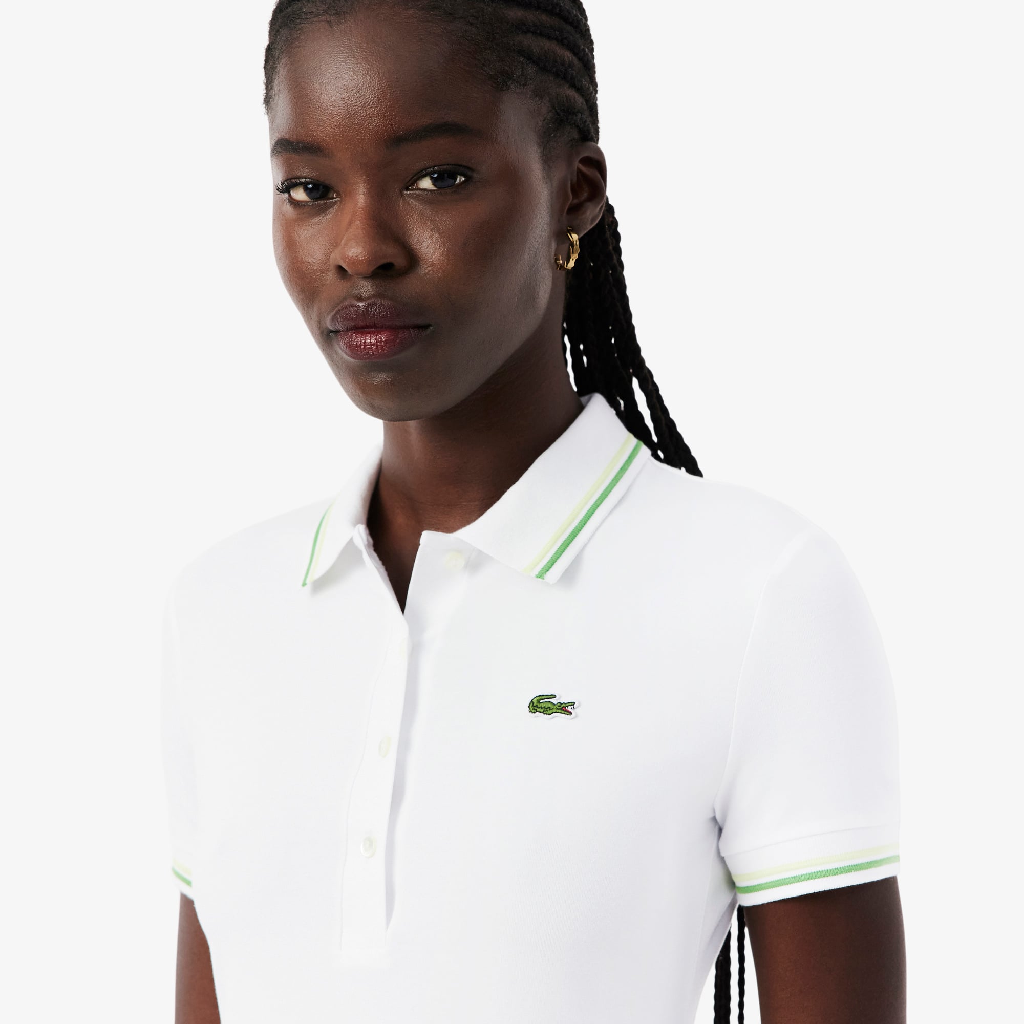 Lacoste Kadın Flare Fit Kısa Kollu Polo Yaka Organik Pamuk Beyaz Elbise görsel 2